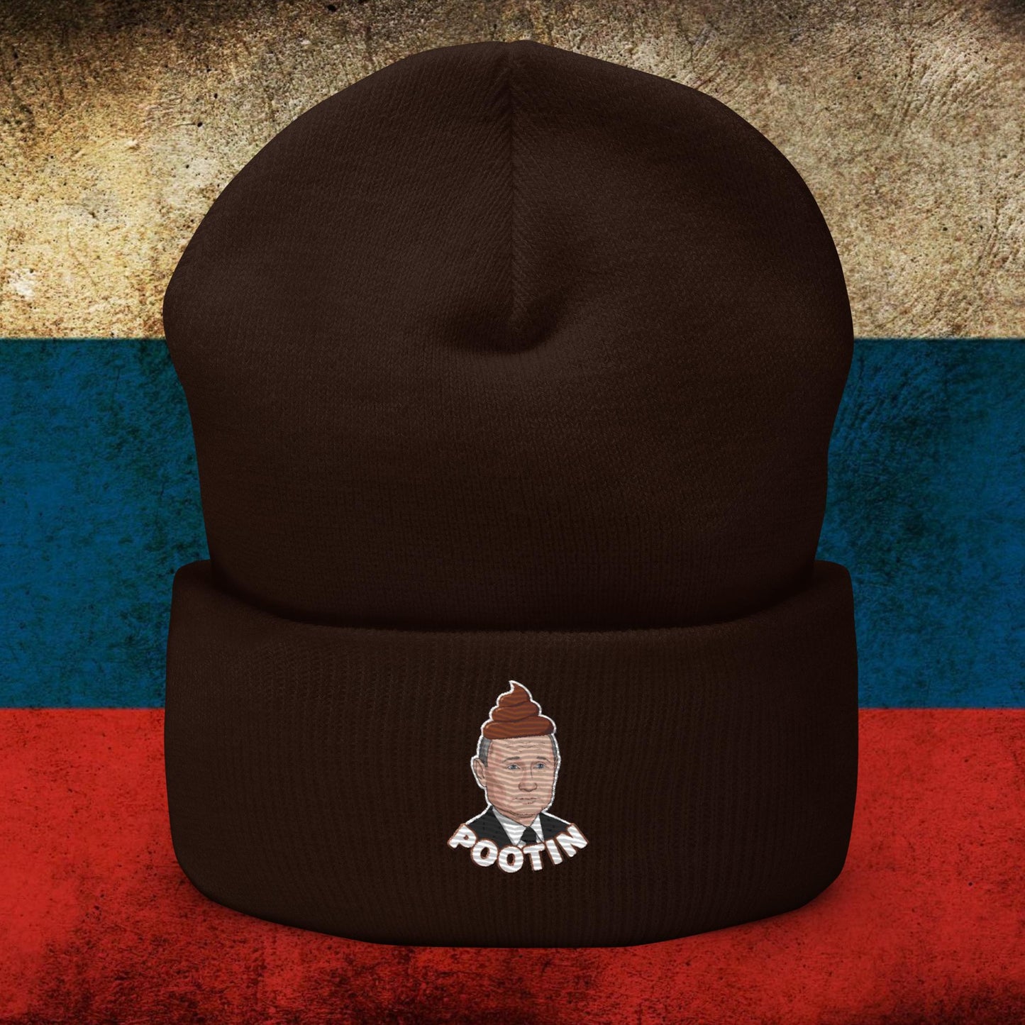 Pootin Funny Anti Vladimir Putin Cuffed Beanie Brown Hats Politics Vladimir Putin Next Cult Brand