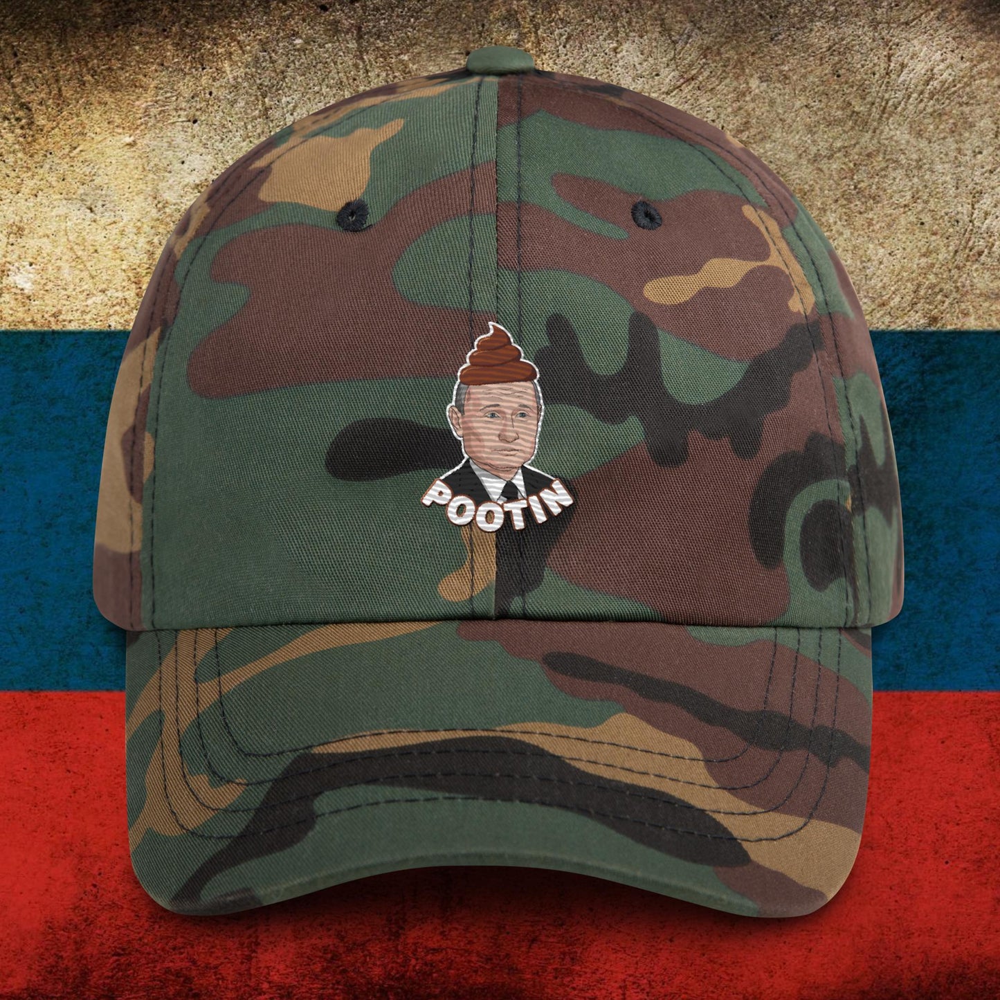 Pootin Funny Anti Vladimir Putin Dad hat Green Camo Hats Politics Vladimir Putin Next Cult Brand