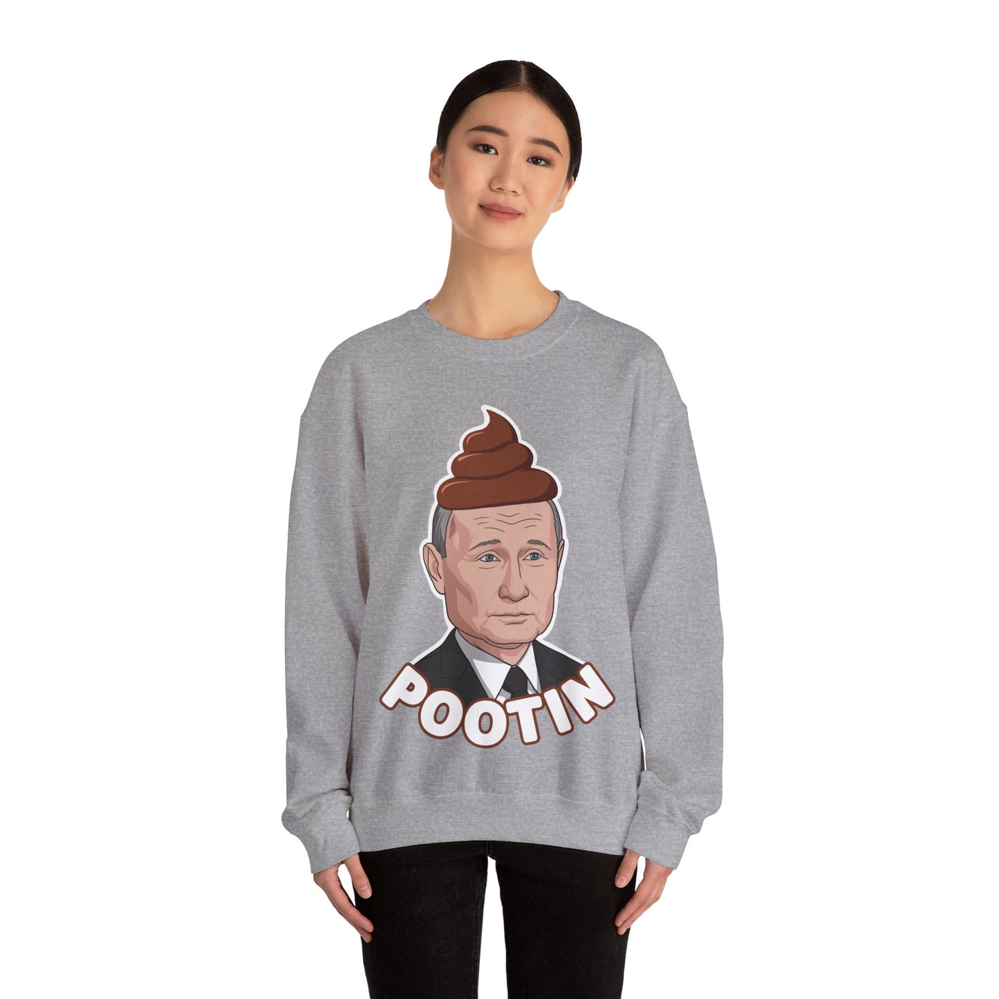 Pootin Funny Anti Vladimir Putin Unisex Heavy Blend Crewneck Sweatshirt Sweatshirts Politics Vladimir Putin Printify