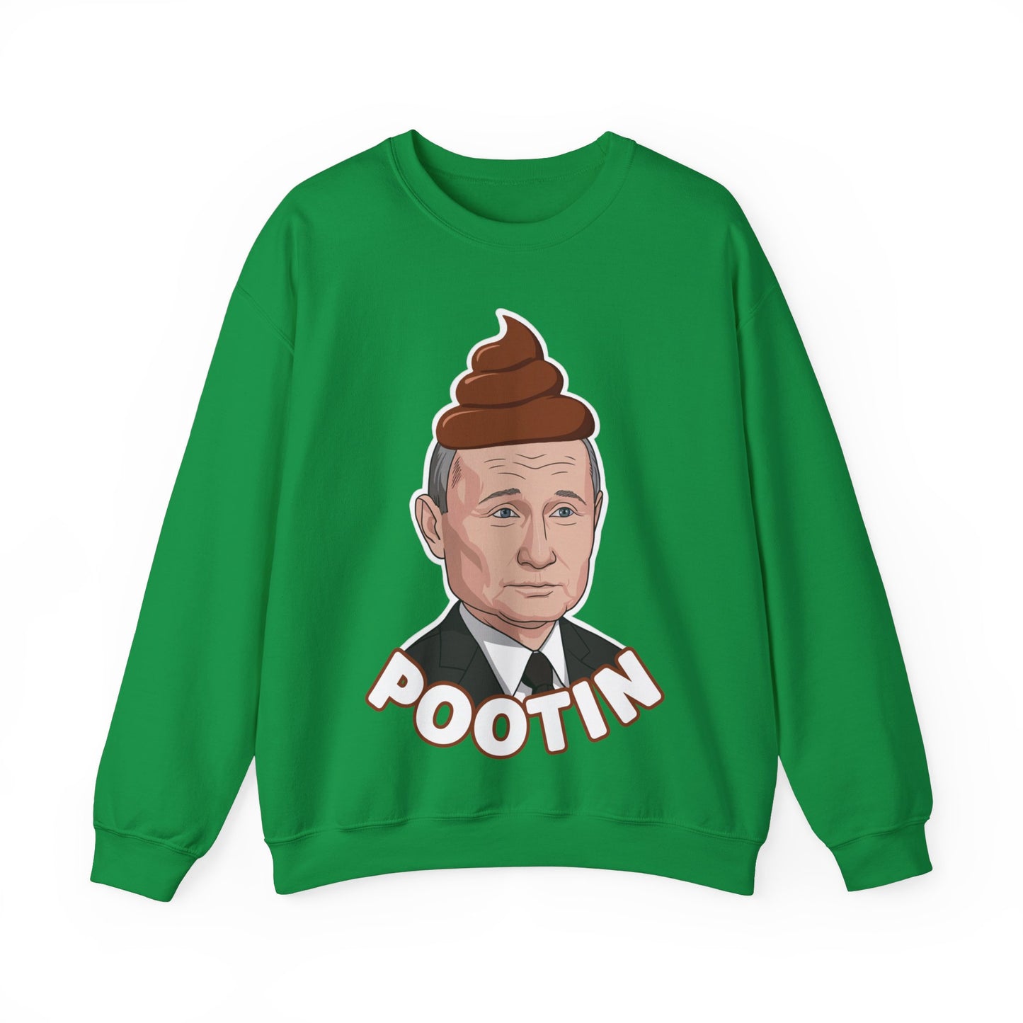 Pootin Funny Anti Vladimir Putin Unisex Heavy Blend Crewneck Sweatshirt Irish Green Sweatshirts Politics Vladimir Putin Printify