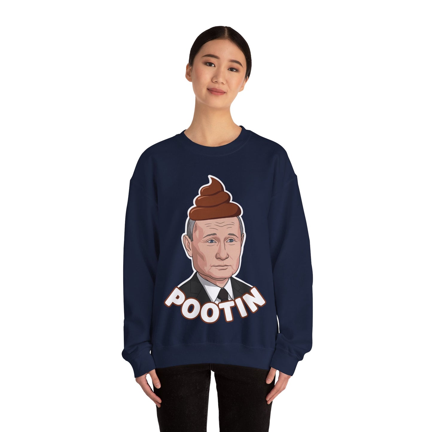 Pootin Funny Anti Vladimir Putin Unisex Heavy Blend Crewneck Sweatshirt Sweatshirts Politics Vladimir Putin Printify