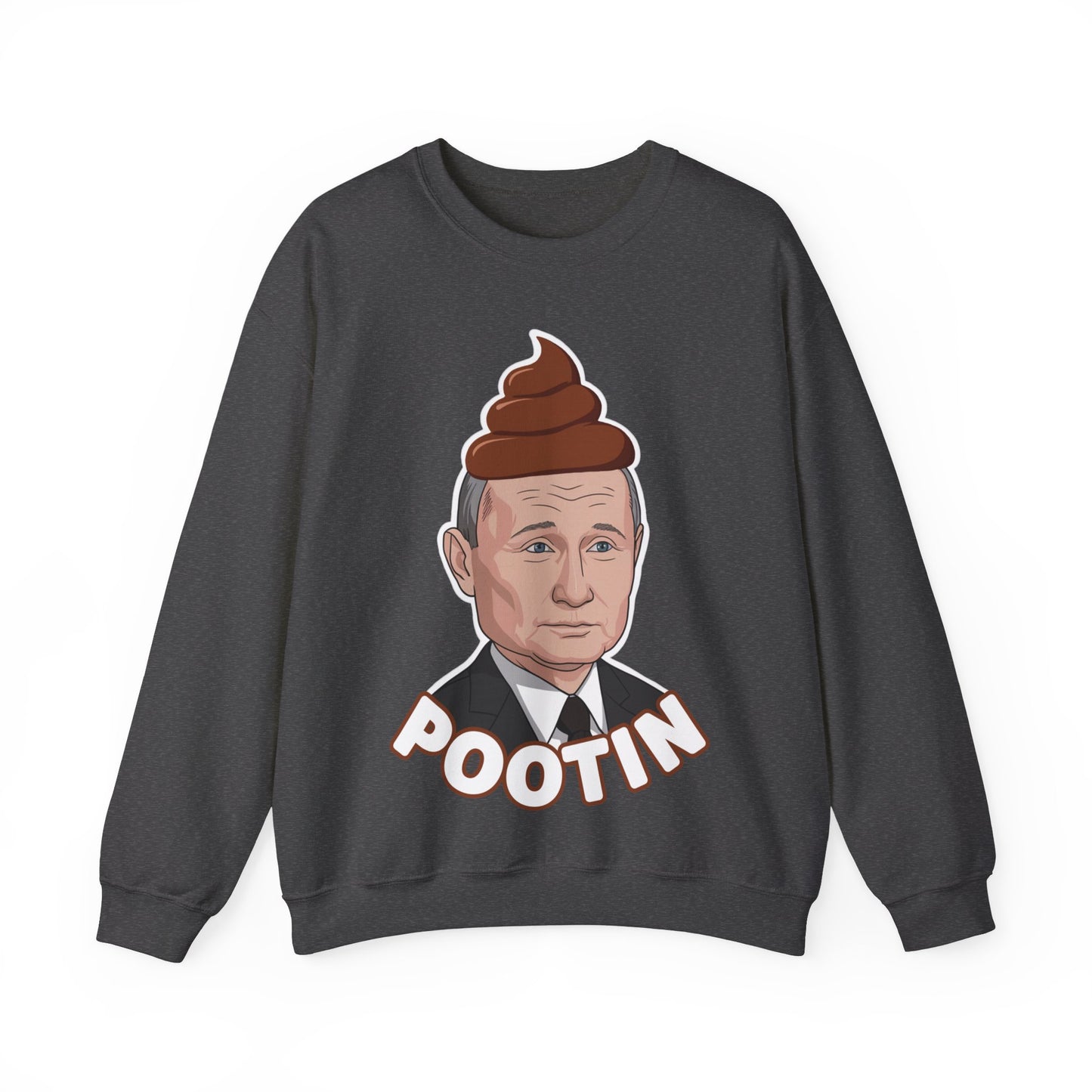 Pootin Funny Anti Vladimir Putin Unisex Heavy Blend Crewneck Sweatshirt Dark Heather Sweatshirts Politics Vladimir Putin Printify