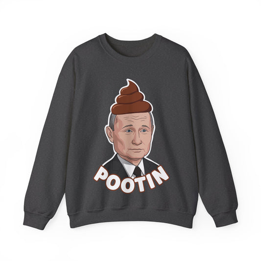 Pootin Funny Anti Vladimir Putin Unisex Heavy Blend Crewneck Sweatshirt Dark Heather Sweatshirts Politics Vladimir Putin Printify
