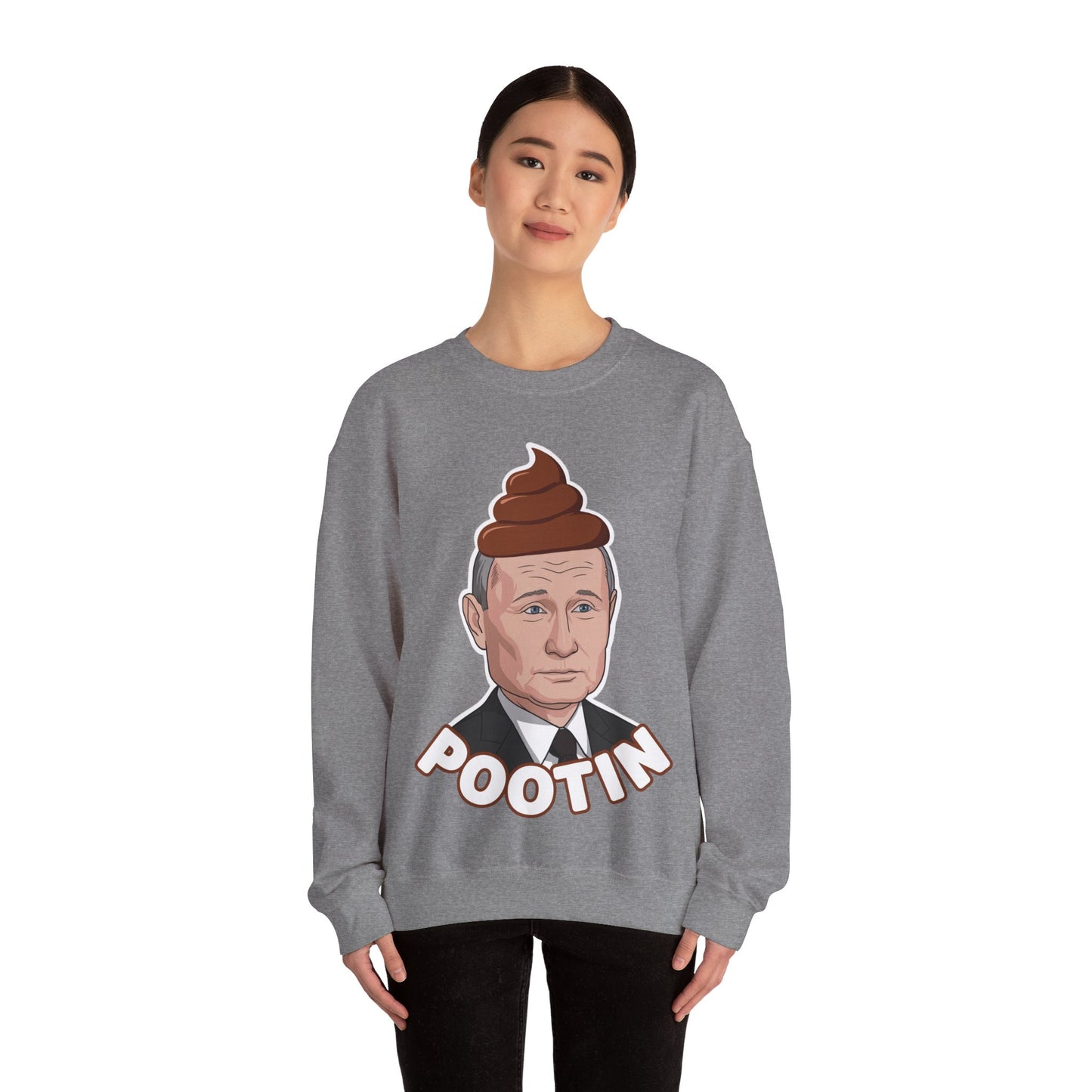 Pootin Funny Anti Vladimir Putin Unisex Heavy Blend Crewneck Sweatshirt Sweatshirts Politics Vladimir Putin Printify