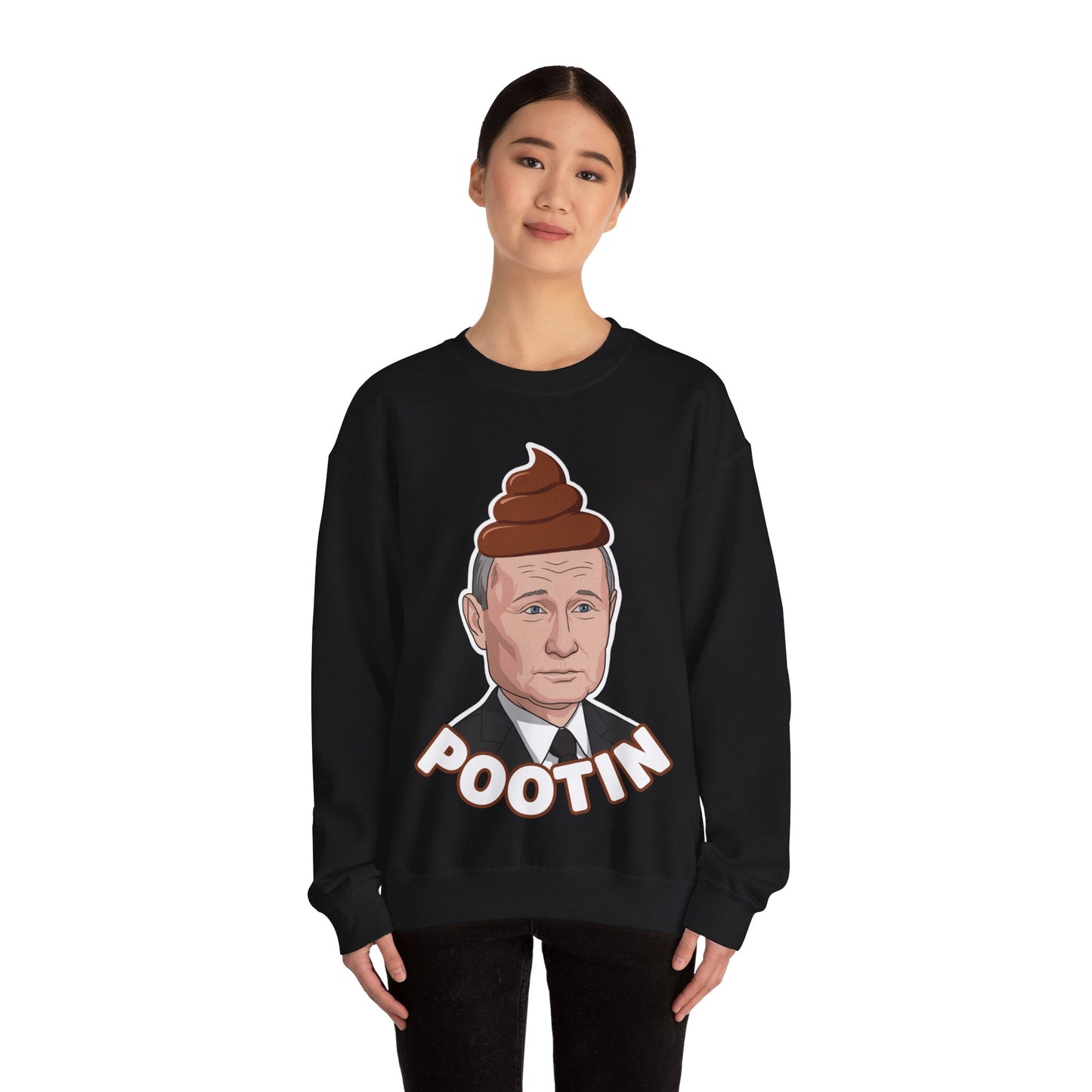 Pootin Funny Anti Vladimir Putin Unisex Heavy Blend Crewneck Sweatshirt Sweatshirts Politics Vladimir Putin Printify
