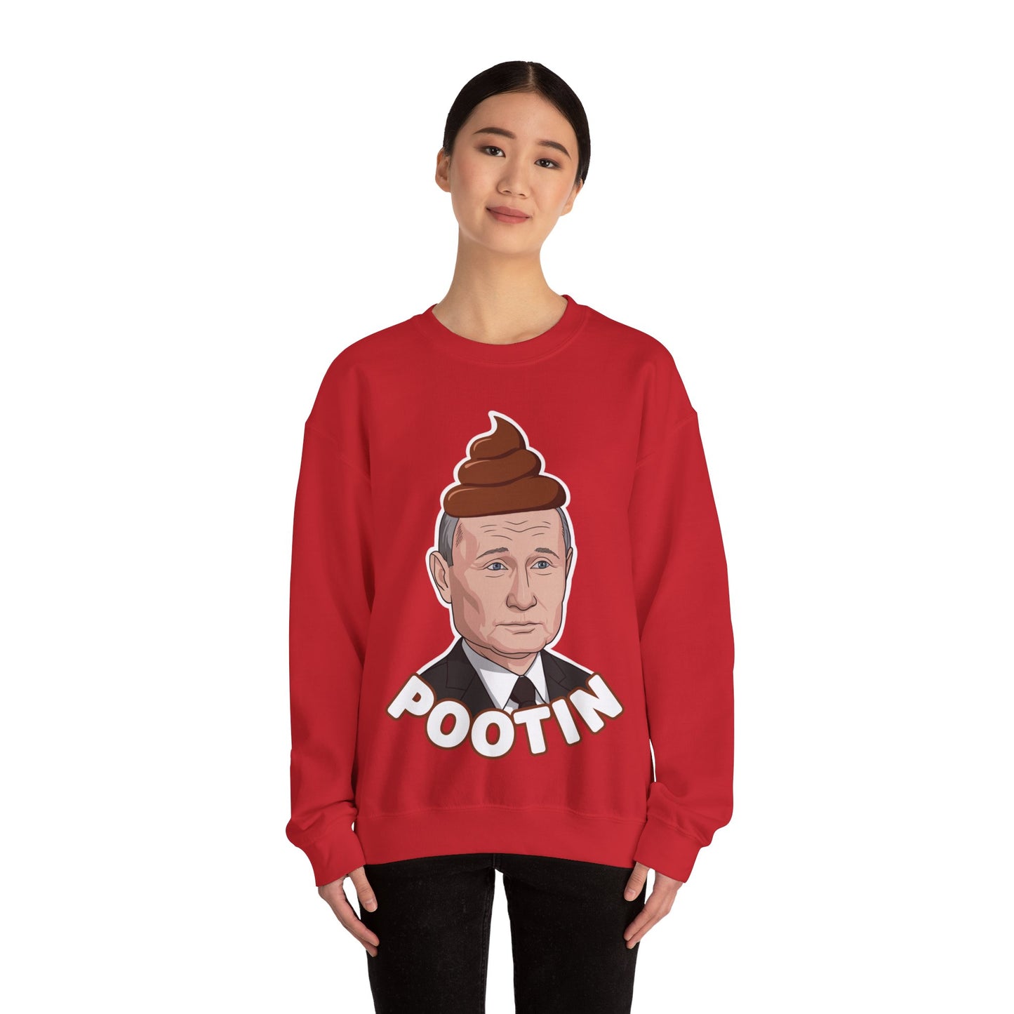 Pootin Funny Anti Vladimir Putin Unisex Heavy Blend Crewneck Sweatshirt Sweatshirts Politics Vladimir Putin Printify