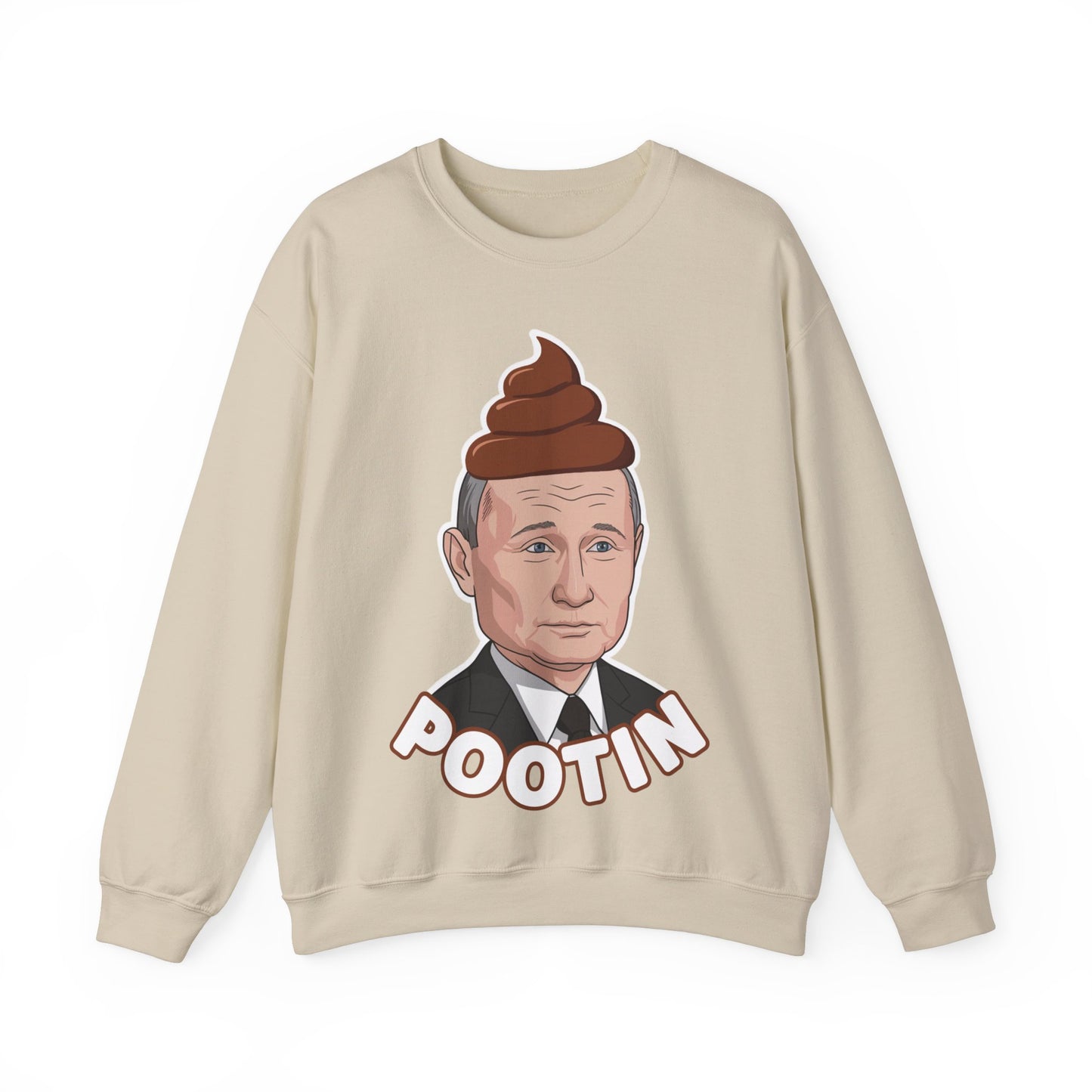 Pootin Funny Anti Vladimir Putin Unisex Heavy Blend Crewneck Sweatshirt Sand Sweatshirts Politics Vladimir Putin Printify