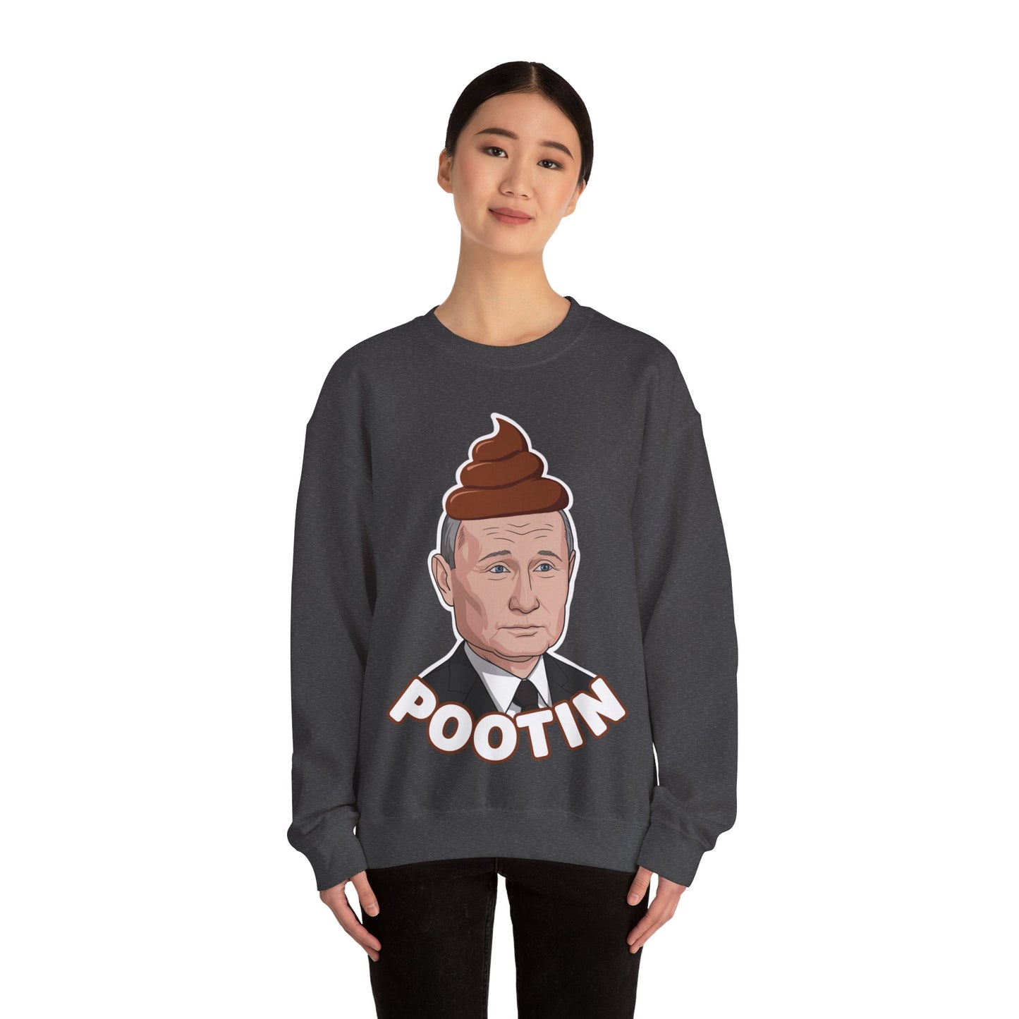 Pootin Funny Anti Vladimir Putin Unisex Heavy Blend Crewneck Sweatshirt Sweatshirts Politics Vladimir Putin Printify