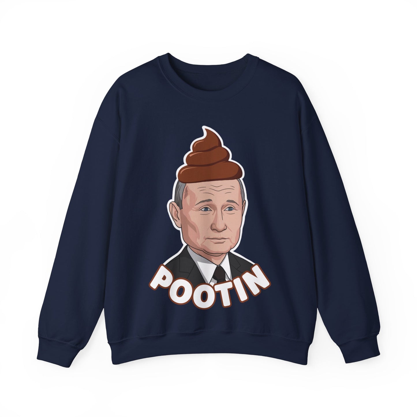 Pootin Funny Anti Vladimir Putin Unisex Heavy Blend Crewneck Sweatshirt Navy Sweatshirts Politics Vladimir Putin Printify