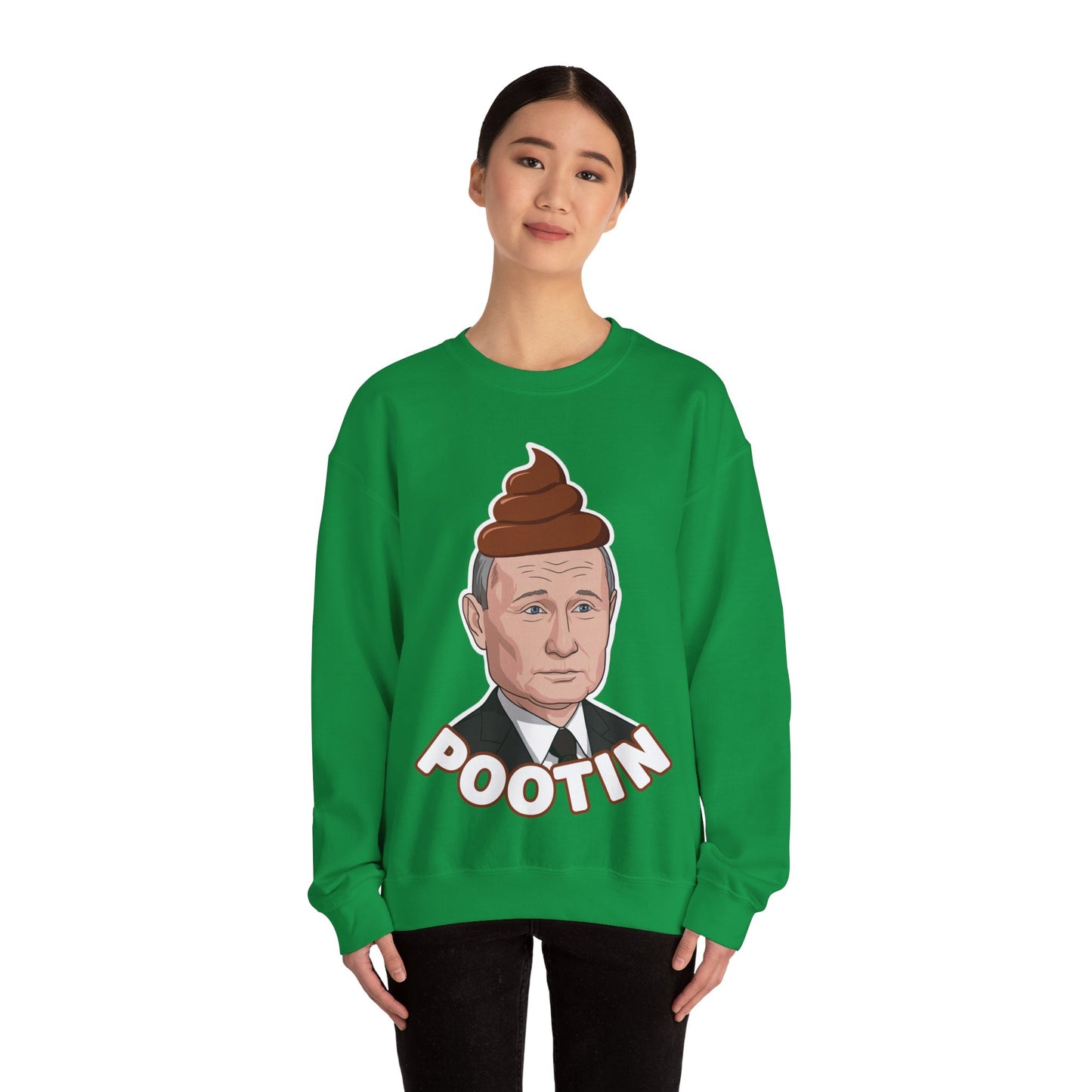 Pootin Funny Anti Vladimir Putin Unisex Heavy Blend Crewneck Sweatshirt Sweatshirts Politics Vladimir Putin Printify