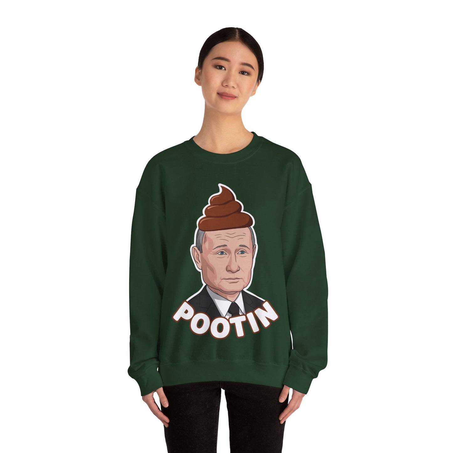 Pootin Funny Anti Vladimir Putin Unisex Heavy Blend Crewneck Sweatshirt Sweatshirts Politics Vladimir Putin Printify