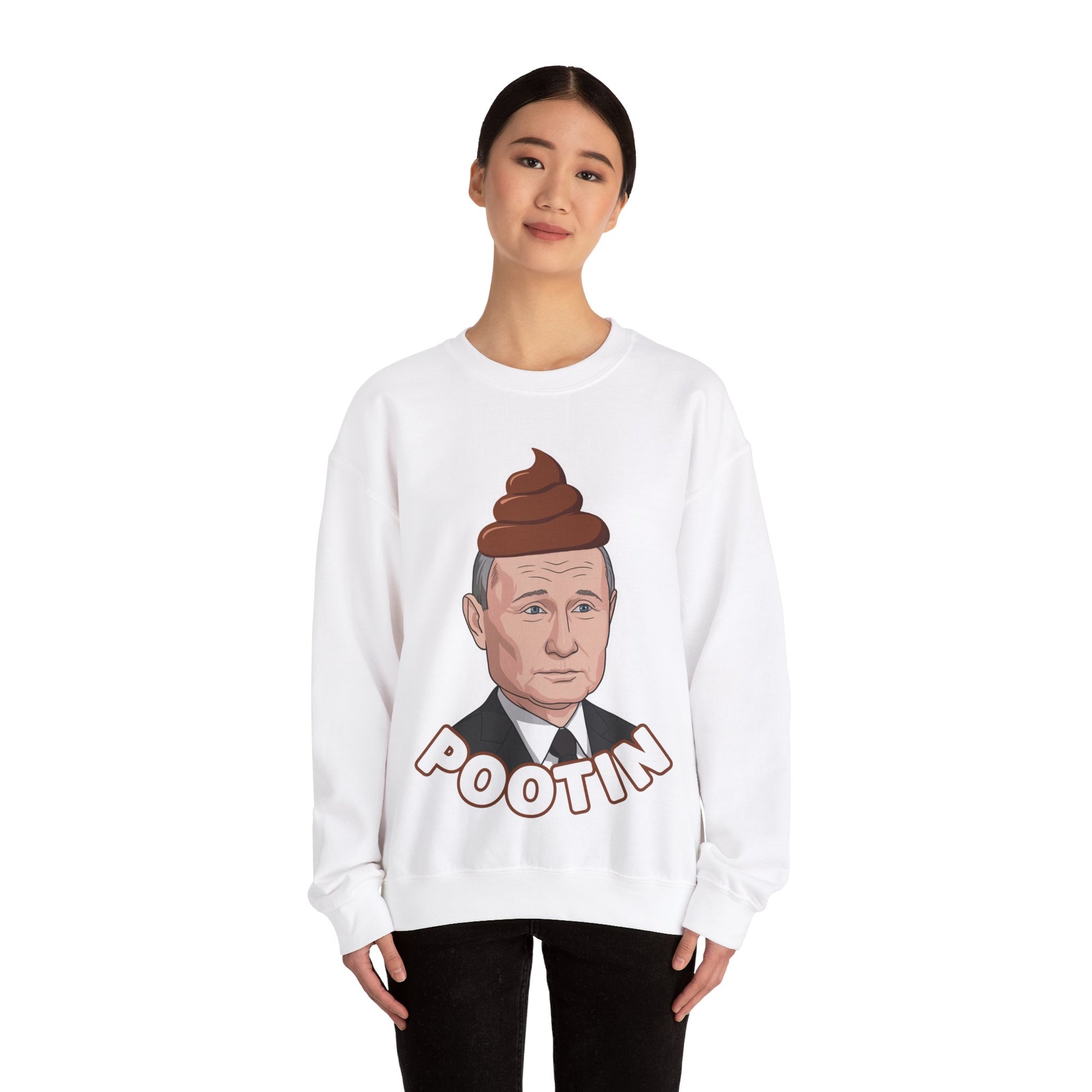 Pootin Funny Anti Vladimir Putin Unisex Heavy Blend Crewneck Sweatshirt Sweatshirts Politics Vladimir Putin Printify