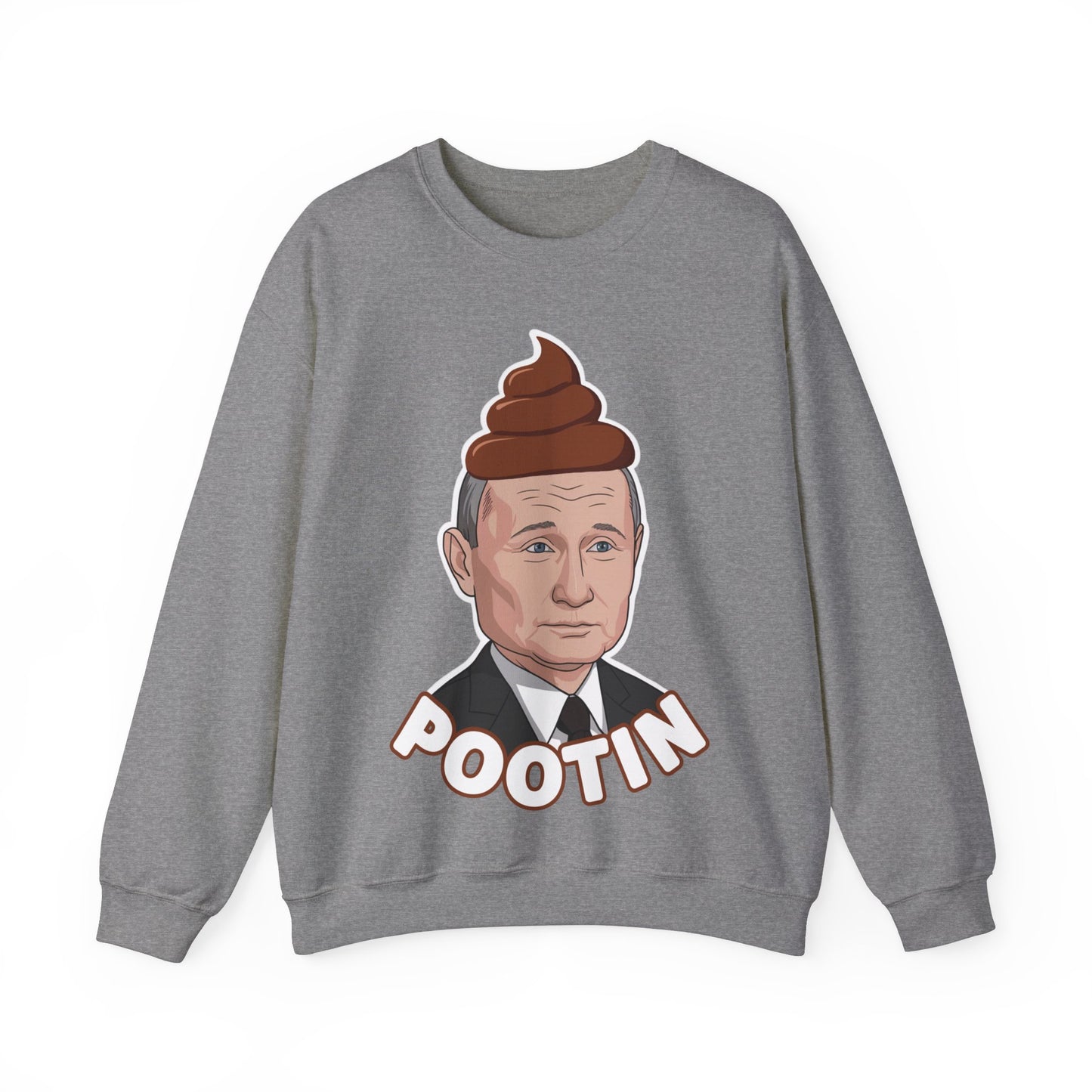 Pootin Funny Anti Vladimir Putin Unisex Heavy Blend Crewneck Sweatshirt Graphite Heather Sweatshirts Politics Vladimir Putin Printify