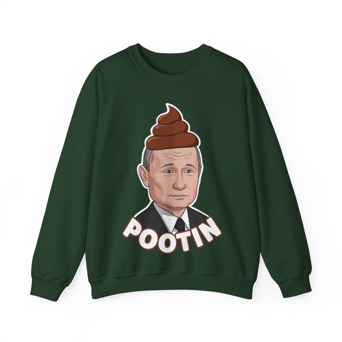 Pootin Funny Anti Vladimir Putin Unisex Heavy Blend Crewneck Sweatshirt Forest Green Sweatshirts Politics Vladimir Putin Printify