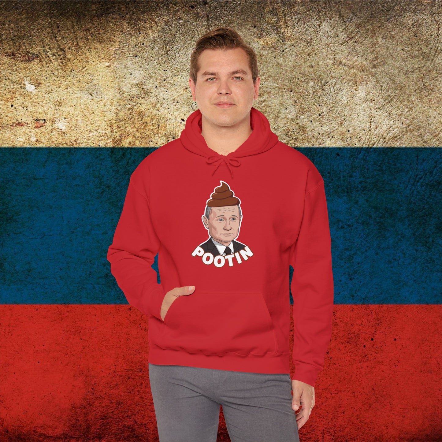 Pootin Funny Anti Vladimir Putin Unisex Heavy Blend Hooded Sweatshirt Red Hoodies Politics Vladimir Putin Printify