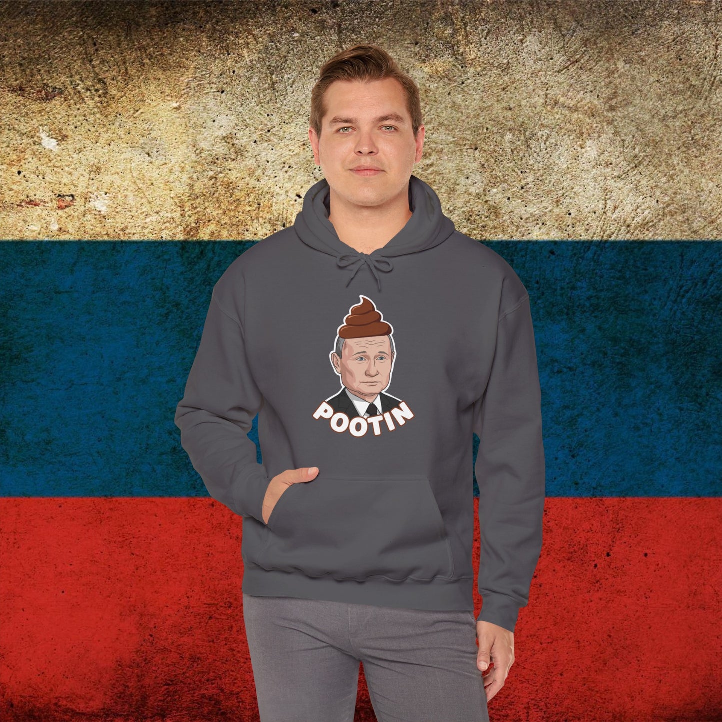 Pootin Funny Anti Vladimir Putin Unisex Heavy Blend Hooded Sweatshirt Charcoal Hoodies Politics Vladimir Putin Printify