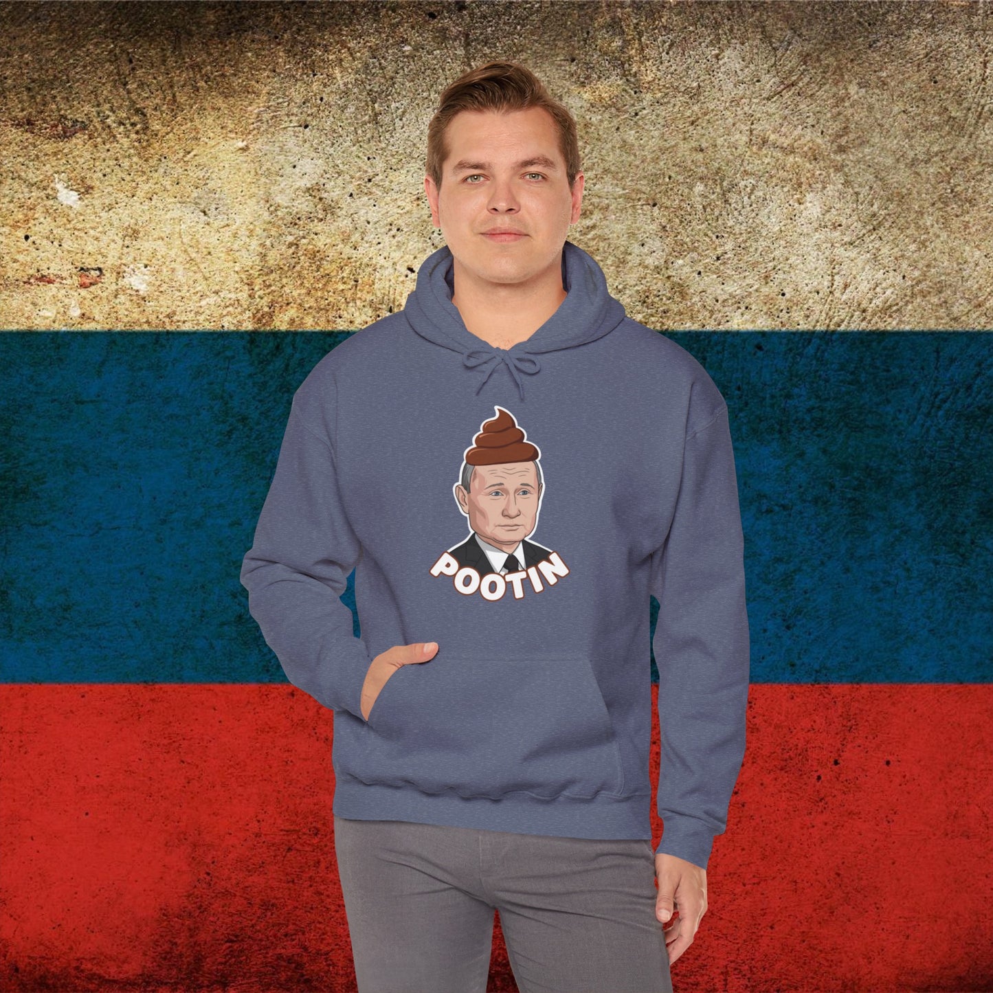 Pootin Funny Anti Vladimir Putin Unisex Heavy Blend Hooded Sweatshirt Heather Navy Hoodies Politics Vladimir Putin Printify