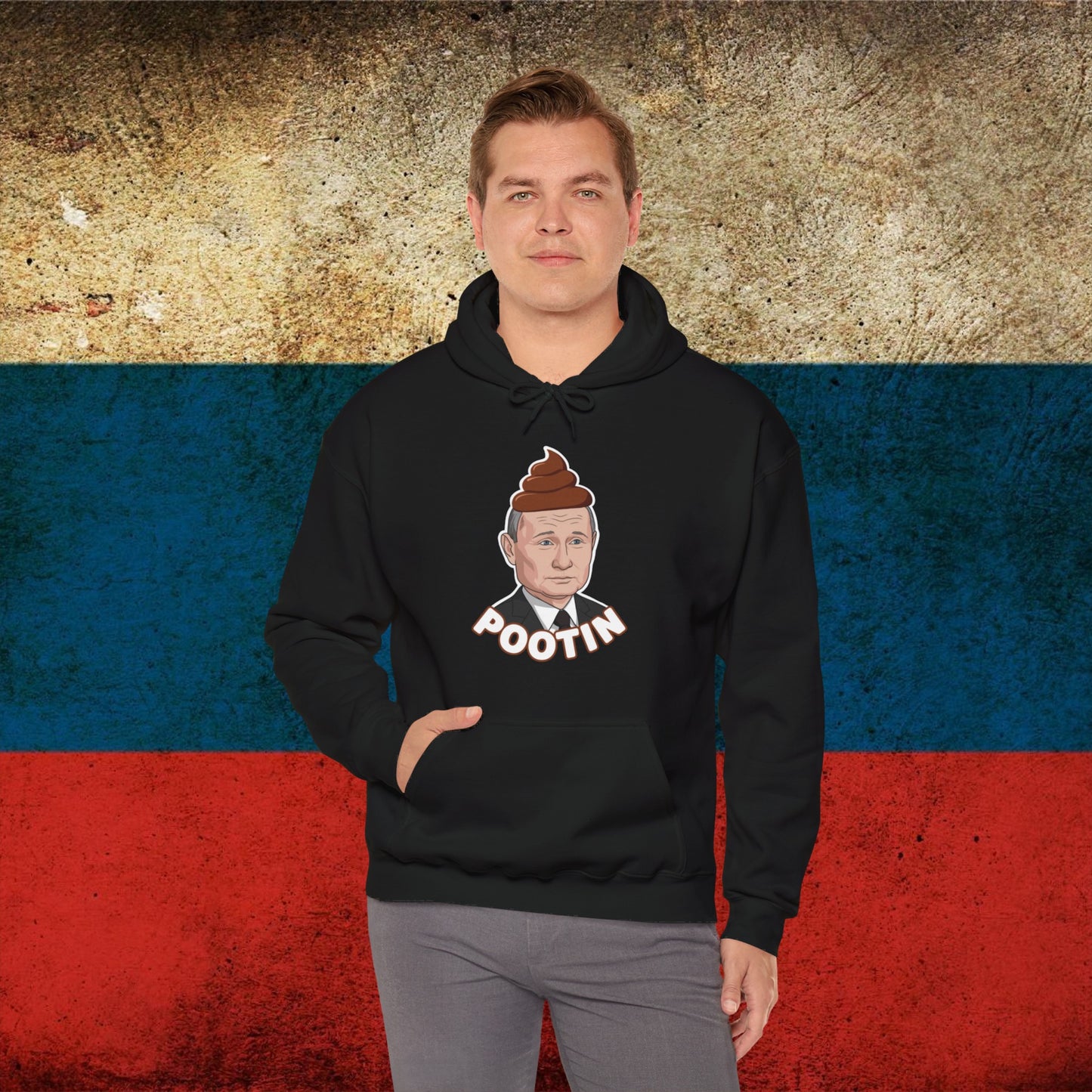 Pootin Funny Anti Vladimir Putin Unisex Heavy Blend Hooded Sweatshirt Black Hoodies Politics Vladimir Putin Printify