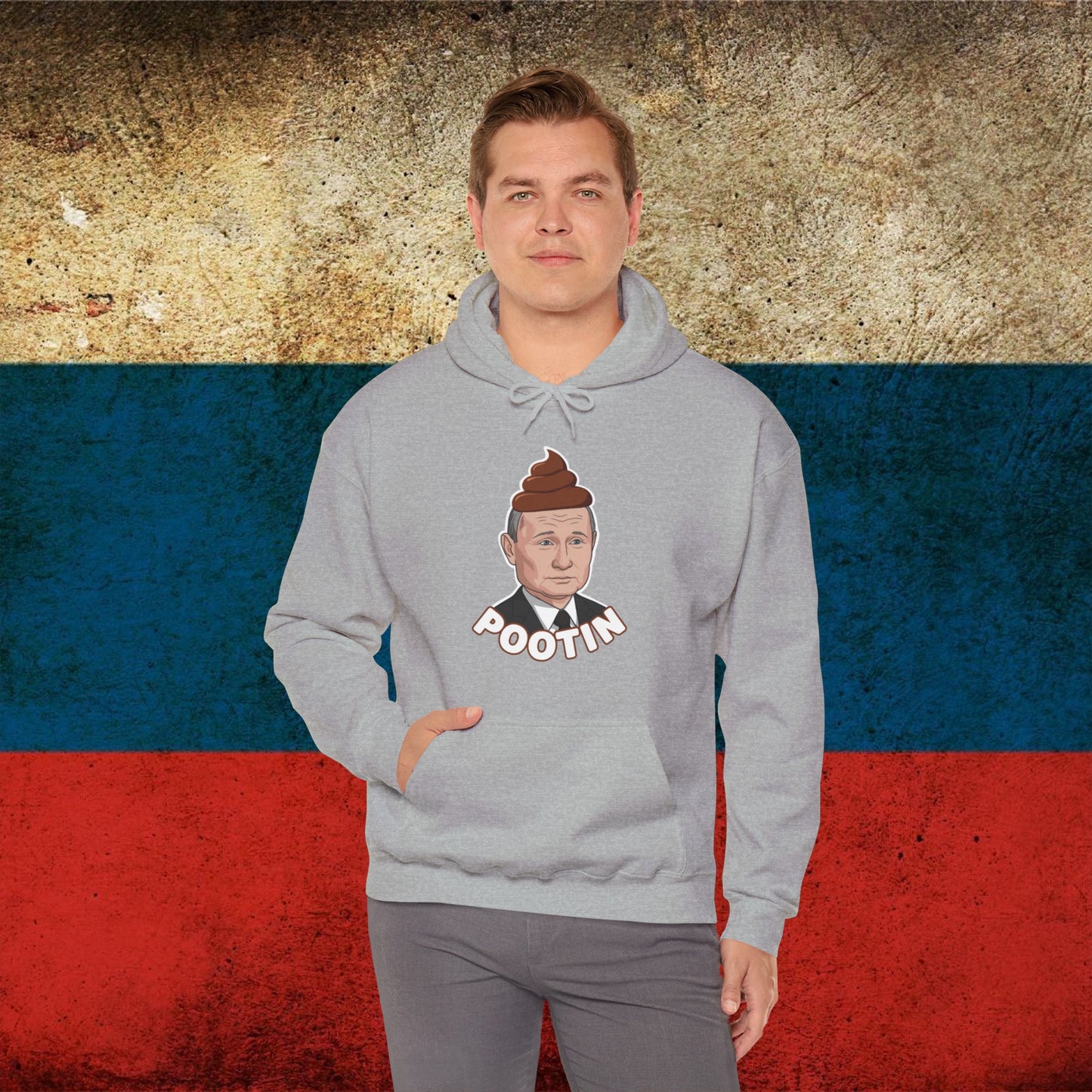 Pootin Funny Anti Vladimir Putin Unisex Heavy Blend Hooded Sweatshirt Sport Grey Hoodies Politics Vladimir Putin Printify
