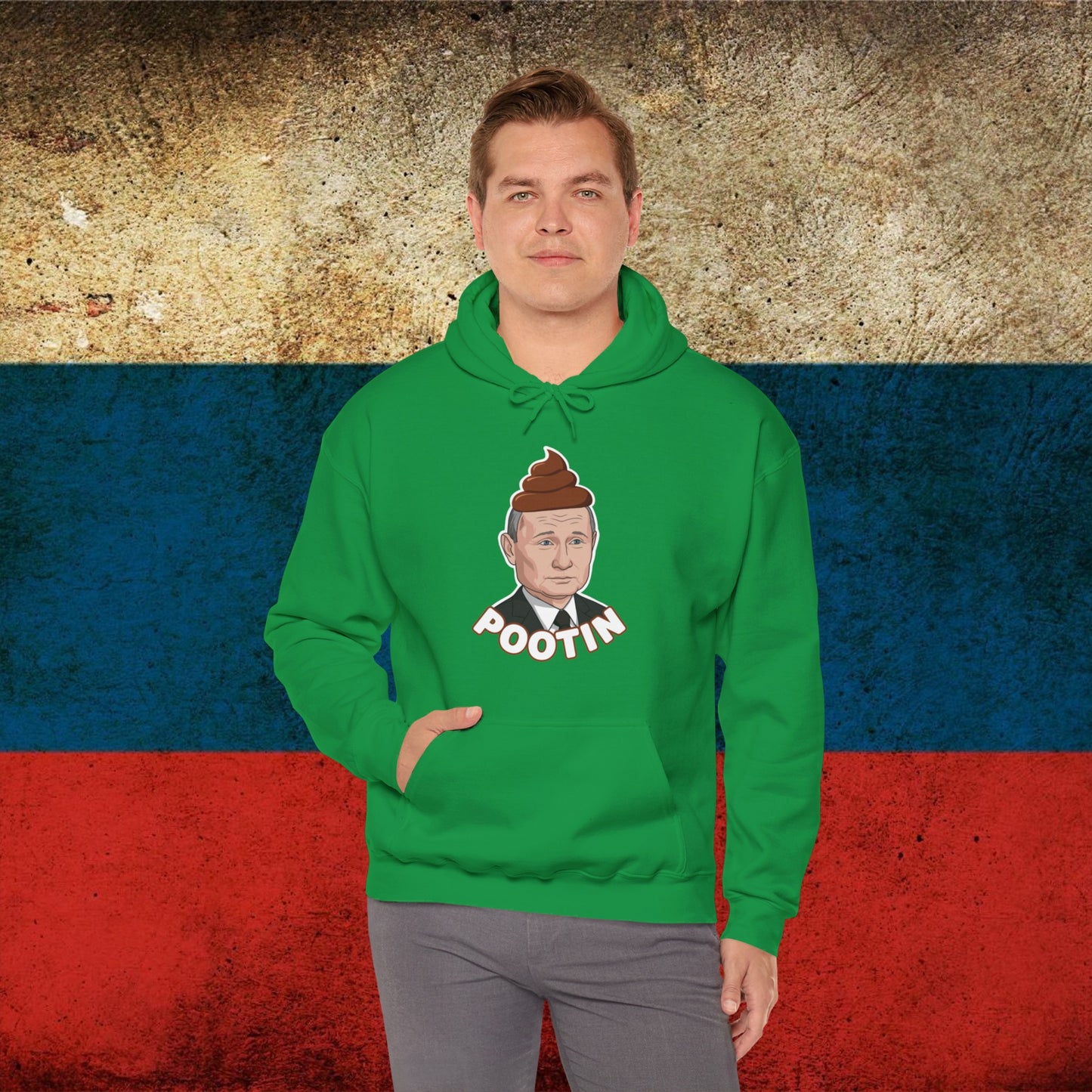 Pootin Funny Anti Vladimir Putin Unisex Heavy Blend Hooded Sweatshirt Irish Green Hoodies Politics Vladimir Putin Printify
