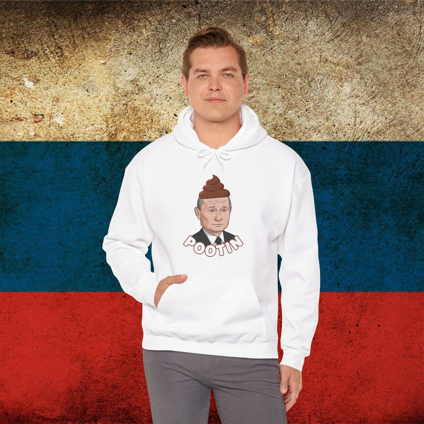 Pootin Funny Anti Vladimir Putin Unisex Heavy Blend Hooded Sweatshirt White Hoodies Politics Vladimir Putin Printify