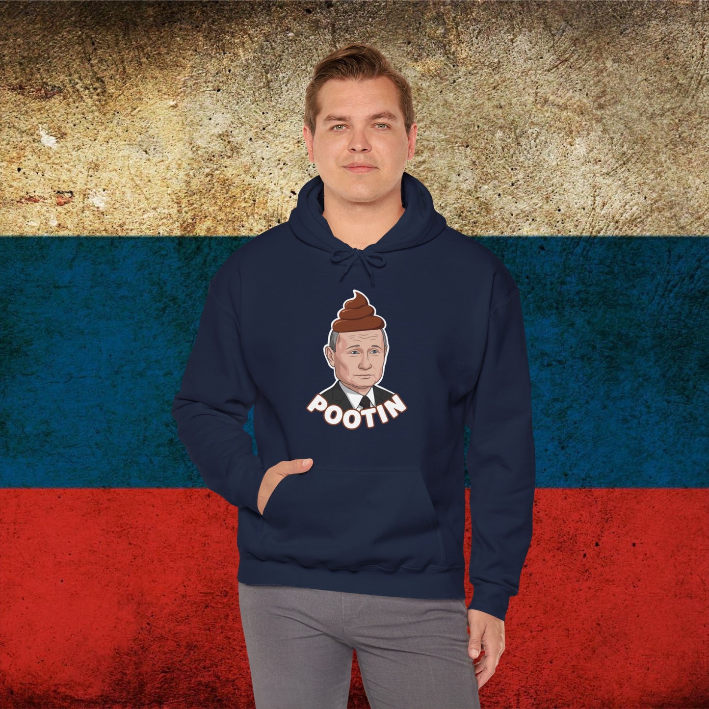Pootin Funny Anti Vladimir Putin Unisex Heavy Blend Hooded Sweatshirt Navy Hoodies Politics Vladimir Putin Printify