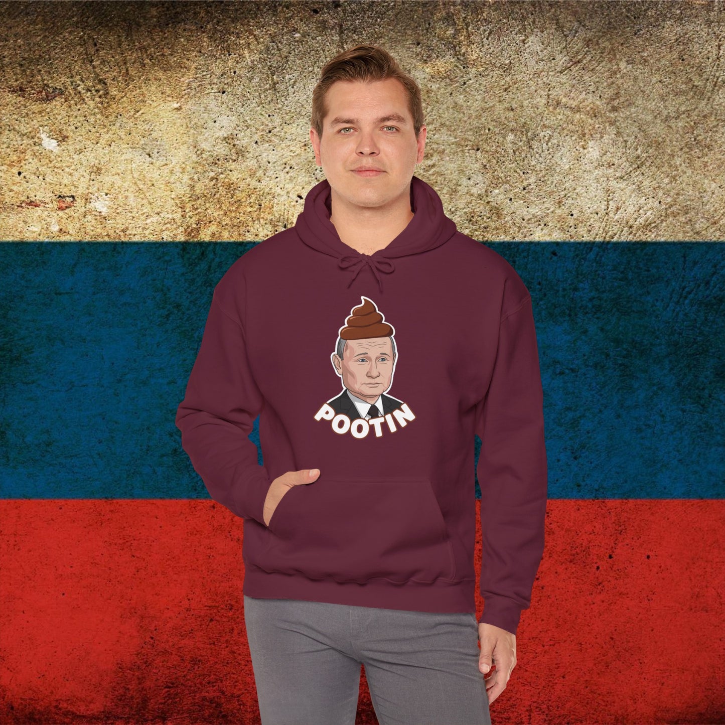 Pootin Funny Anti Vladimir Putin Unisex Heavy Blend Hooded Sweatshirt Maroon Hoodies Politics Vladimir Putin Printify
