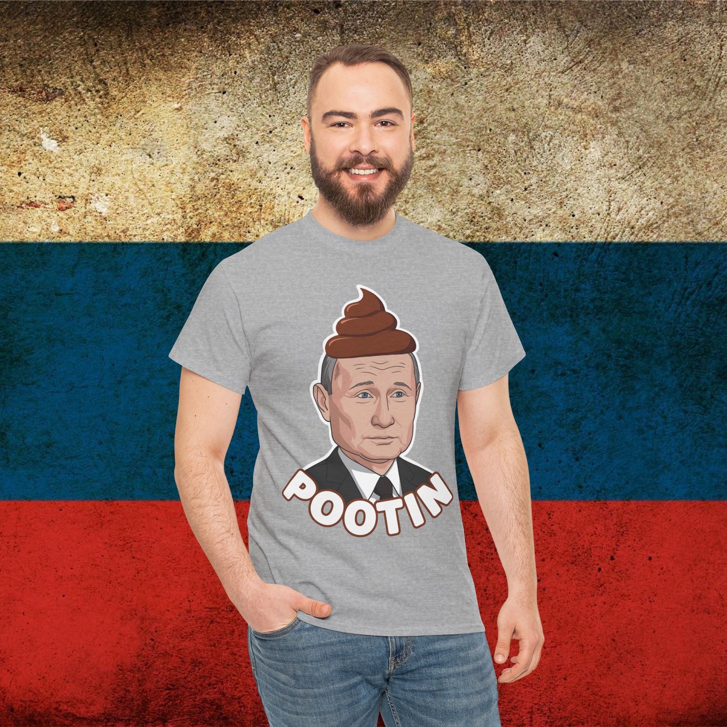 Pootin Funny Anti Vladimir Putin Unisex Heavy Cotton Tee Sport Grey T-shirts Politics Vladimir Putin Printify