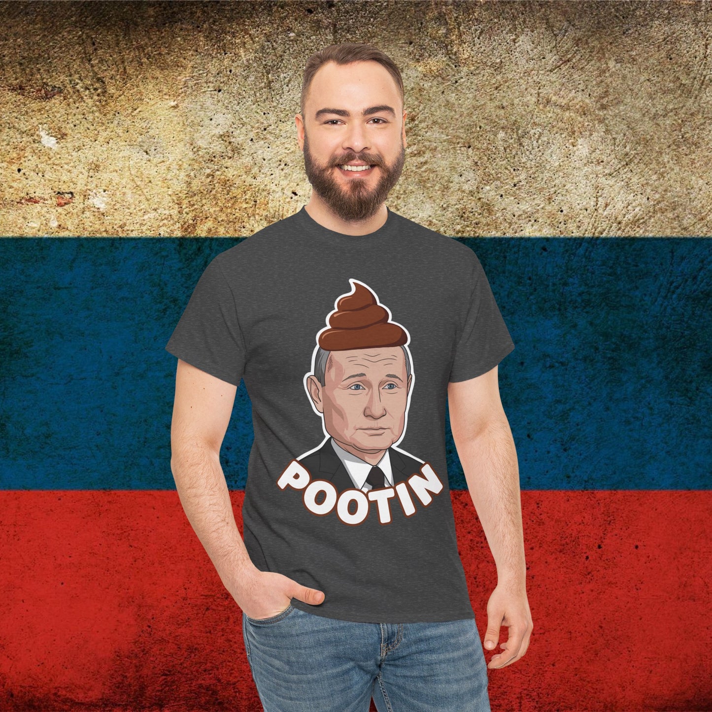 Pootin Funny Anti Vladimir Putin Unisex Heavy Cotton Tee Dark Heather T-shirts Politics Vladimir Putin Printify