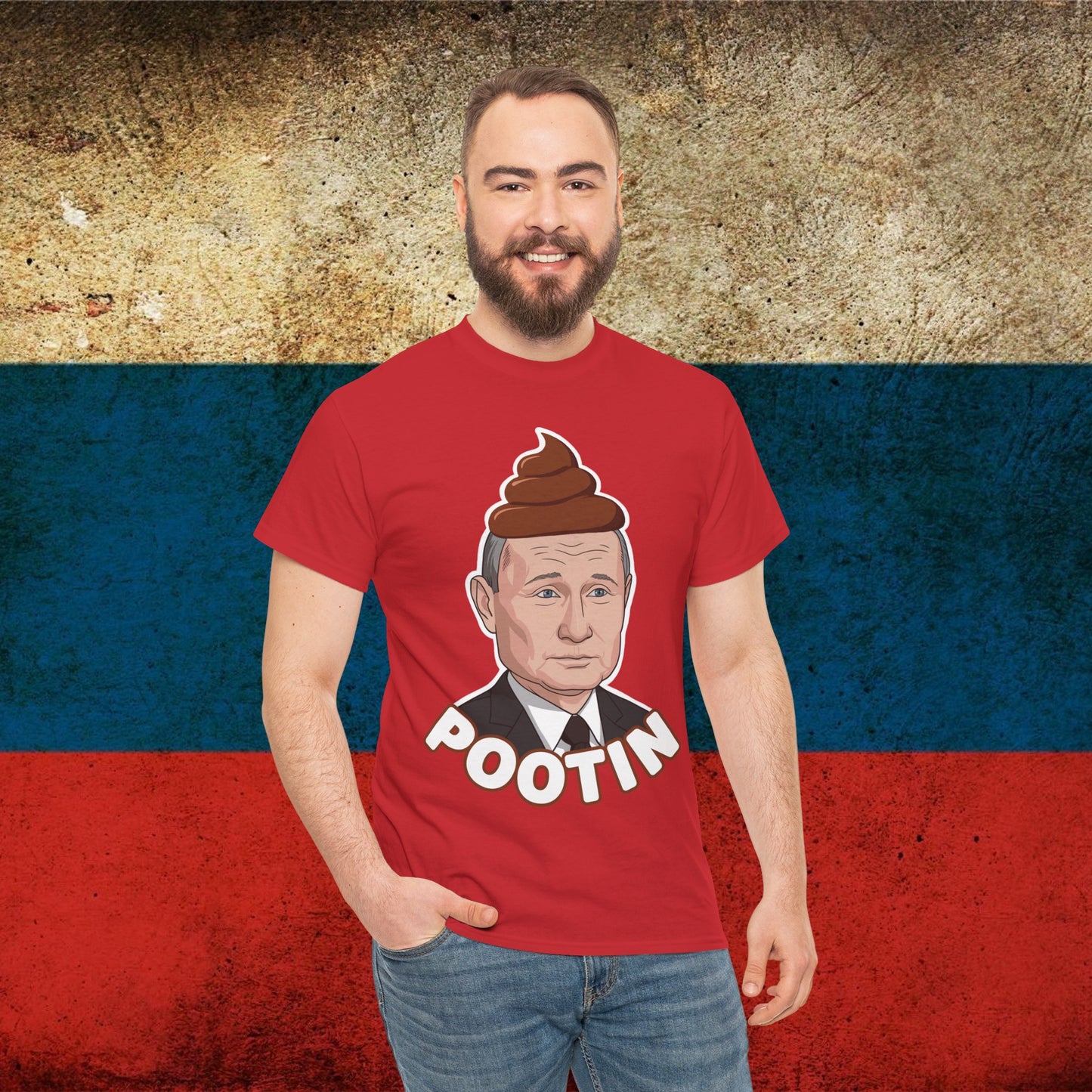 Pootin Funny Anti Vladimir Putin Unisex Heavy Cotton Tee Red T-shirts Politics Vladimir Putin Printify