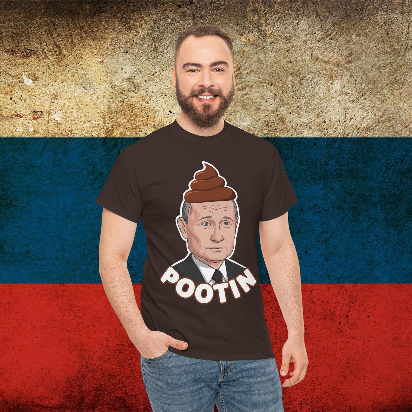 Pootin Funny Anti Vladimir Putin Unisex Heavy Cotton Tee Dark Chocolate T-shirts Politics Vladimir Putin Printify