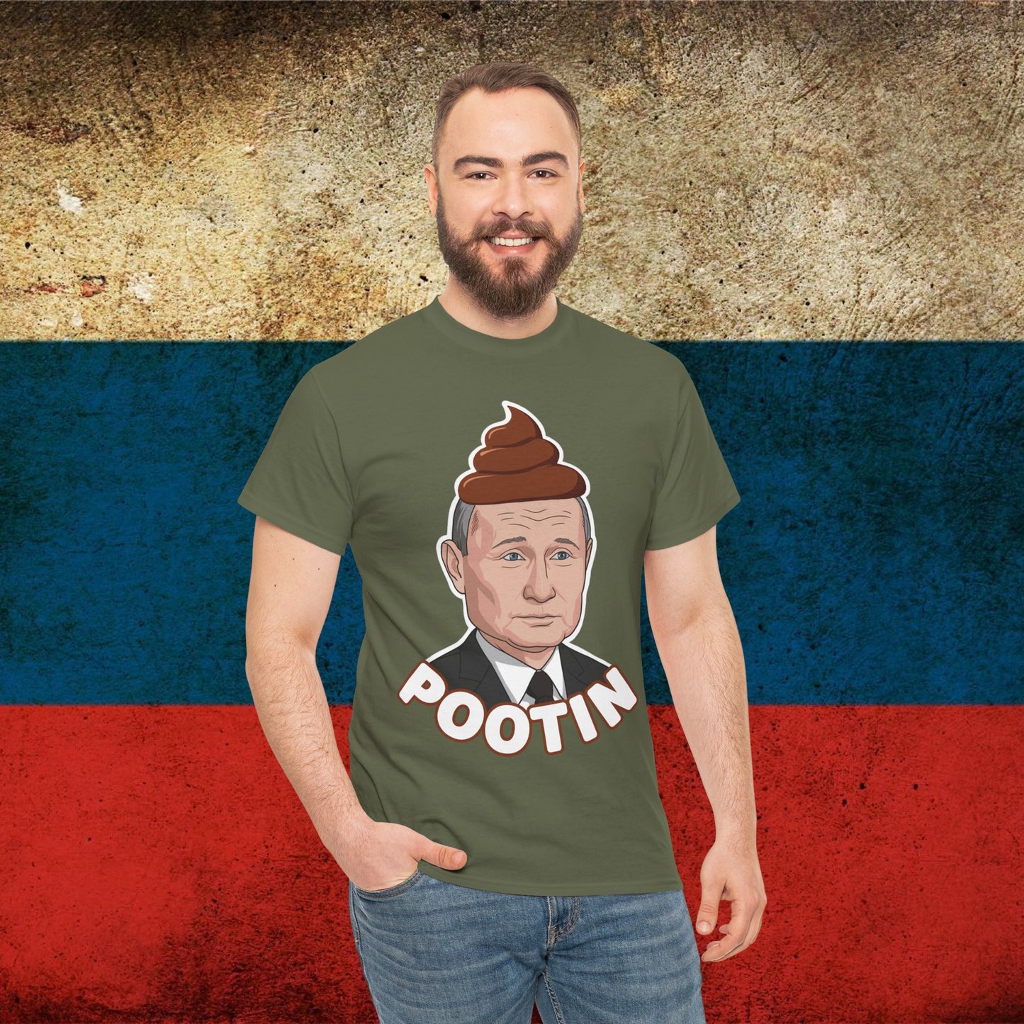 Pootin Funny Anti Vladimir Putin Unisex Heavy Cotton Tee Military Green T-shirts Politics Vladimir Putin Printify