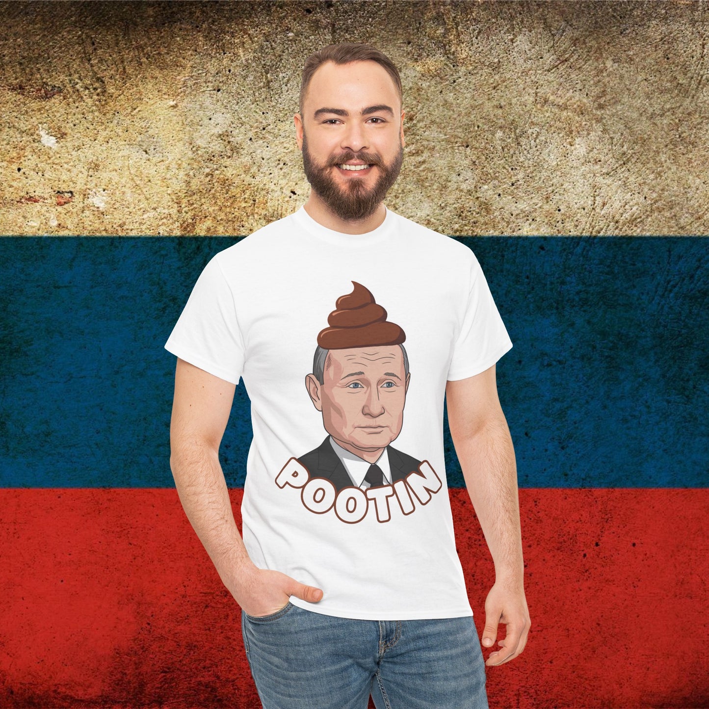 Pootin Funny Anti Vladimir Putin Unisex Heavy Cotton Tee White T-shirts Politics Vladimir Putin Printify