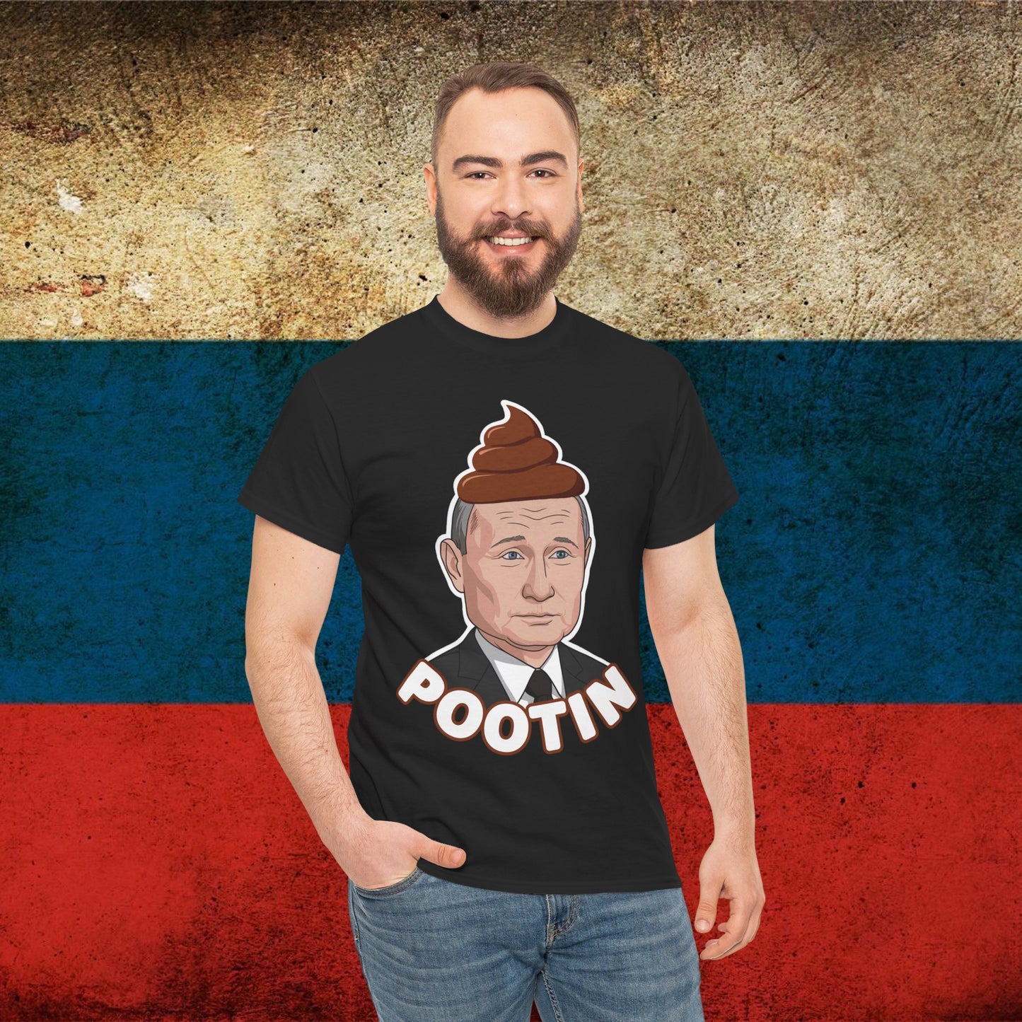 Pootin Funny Anti Vladimir Putin Unisex Heavy Cotton Tee Black T-shirts Politics Vladimir Putin Printify