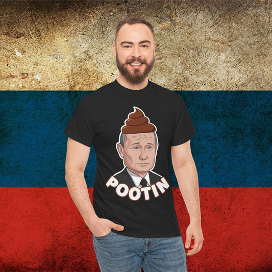 Pootin Funny Anti Vladimir Putin Unisex Heavy Cotton Tee Black T-shirts Politics Vladimir Putin Printify