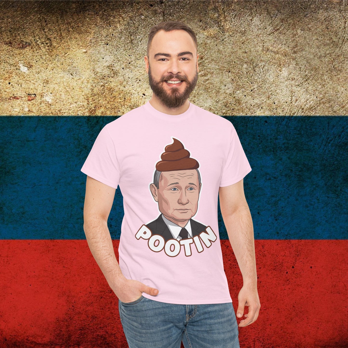 Pootin Funny Anti Vladimir Putin Unisex Heavy Cotton Tee Light Pink T-shirts Politics Vladimir Putin Printify