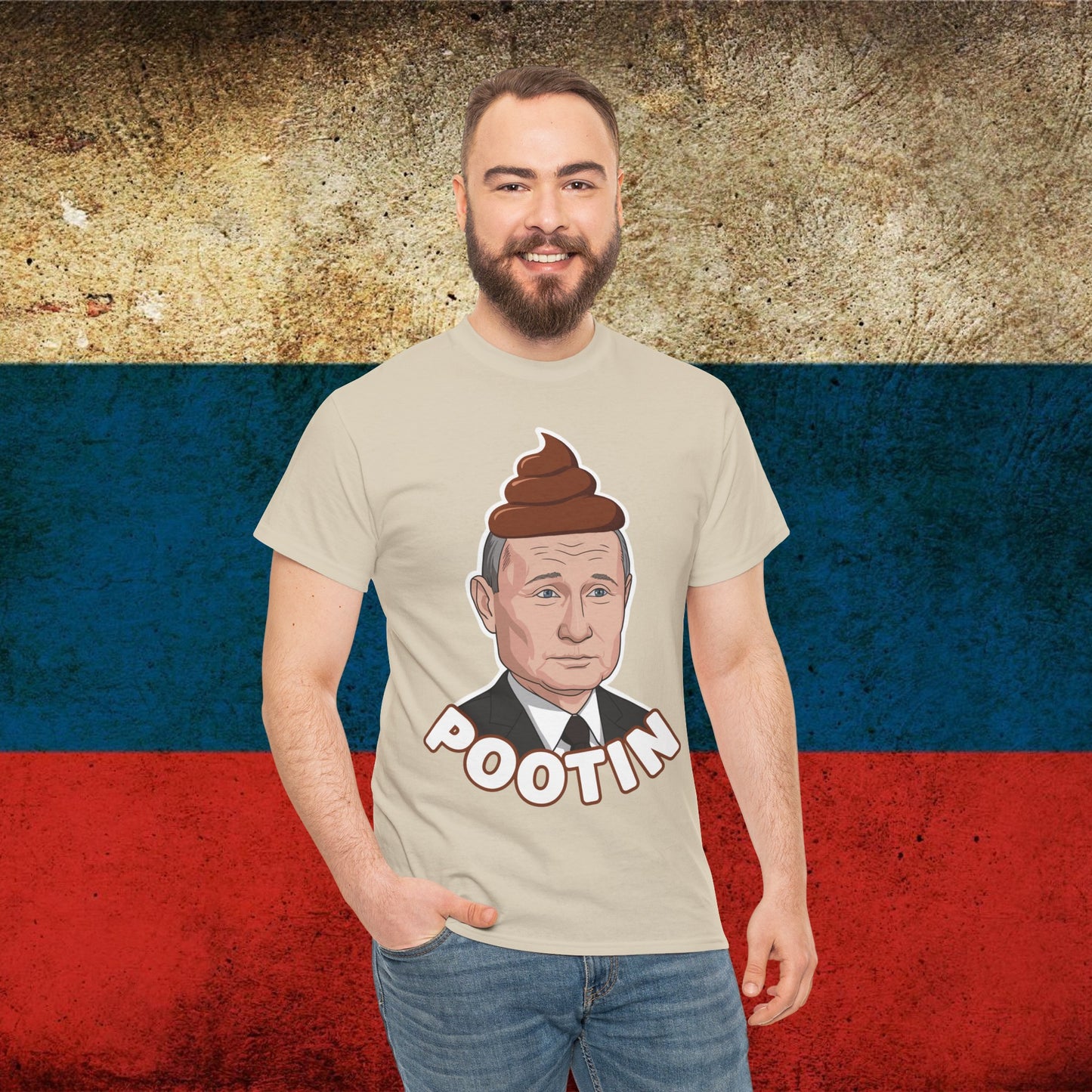 Pootin Funny Anti Vladimir Putin Unisex Heavy Cotton Tee Sand T-shirts Politics Vladimir Putin Printify