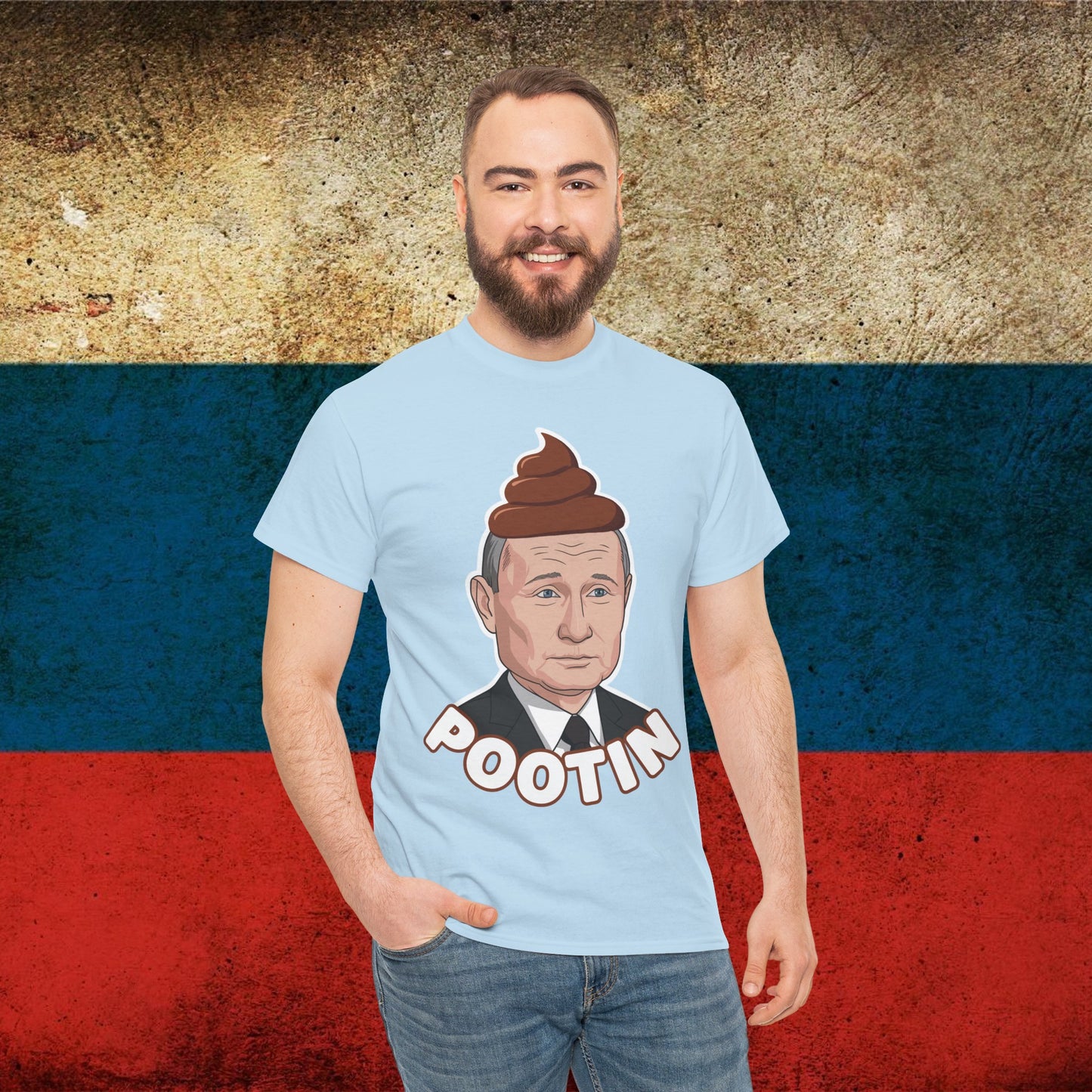 Pootin Funny Anti Vladimir Putin Unisex Heavy Cotton Tee Light Blue T-shirts Politics Vladimir Putin Printify