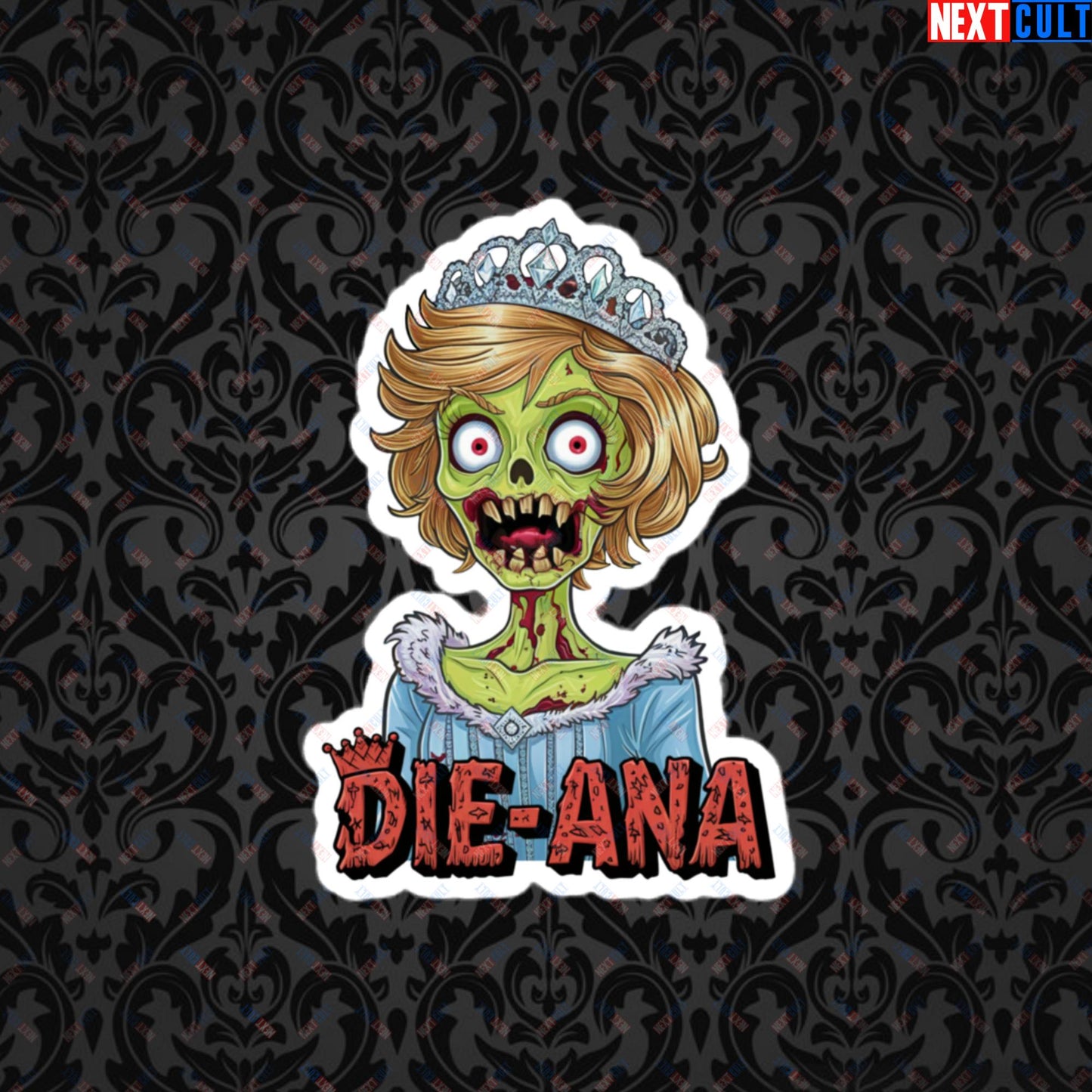Princess Diana Zombie Die-Ana Funny Royal Family Conspiracy Bubble-free stickers 4″×4″ Stickers Conspiracy Theories Politics Princess Diana Royal Family Zombie Next Cult Brand