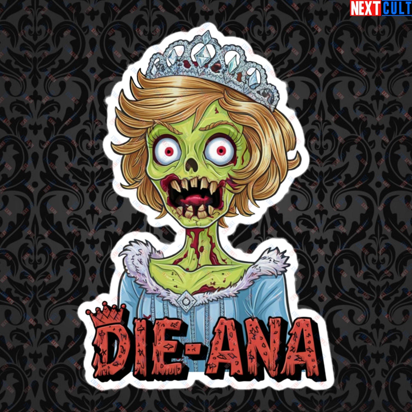Princess Diana Zombie Die-Ana Funny Royal Family Conspiracy Bubble-free stickers 5.5″×5.5″ Stickers Conspiracy Theories Politics Princess Diana Royal Family Zombie Next Cult Brand