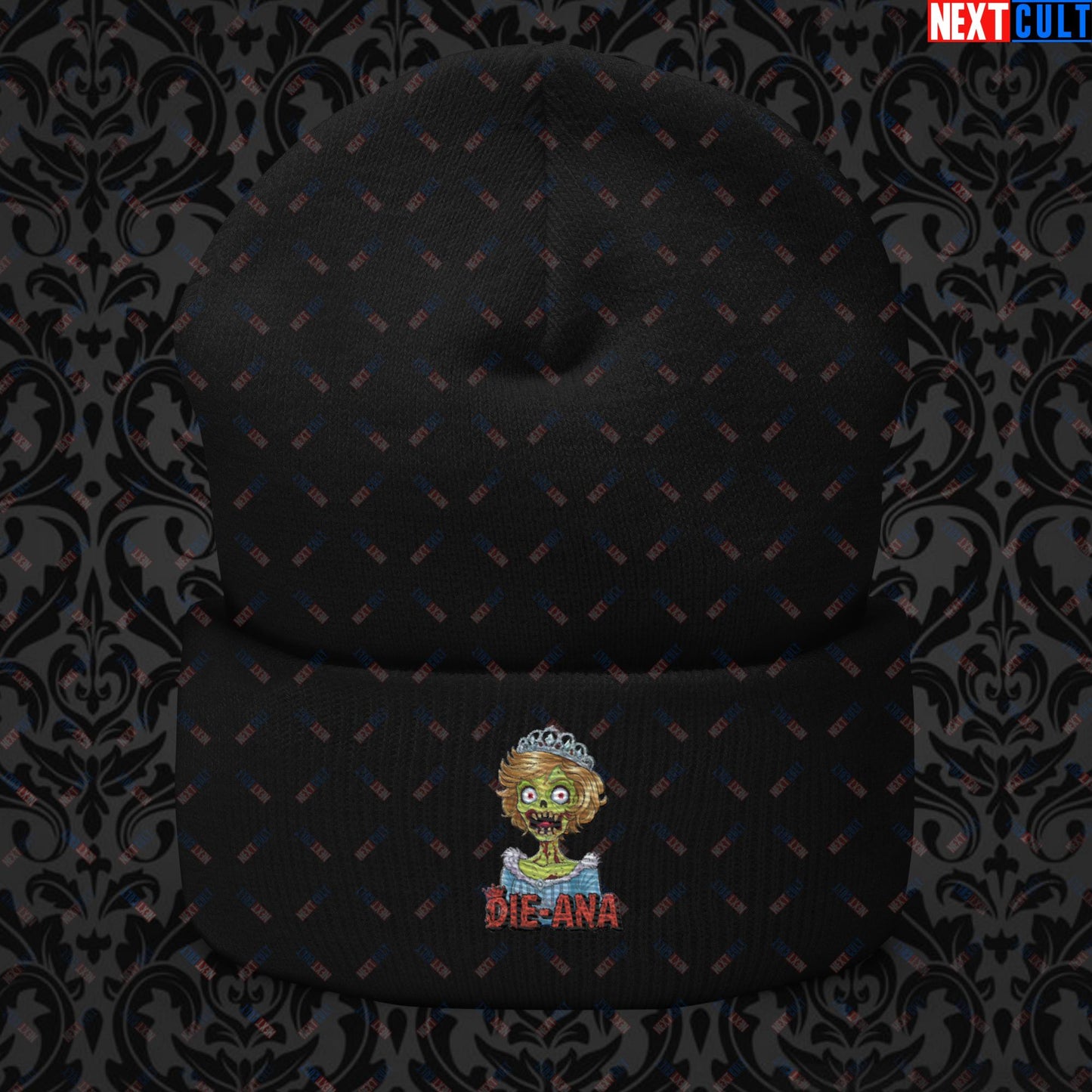 Princess Diana Zombie Die-Ana Funny Royal Family Conspiracy Cuffed Beanie Black Hats Conspiracy Theories Politics Princess Diana Royal Family Zombie Next Cult Brand
