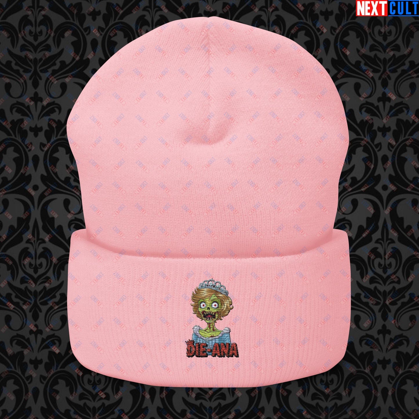 Princess Diana Zombie Die-Ana Funny Royal Family Conspiracy Cuffed Beanie Baby Pink Hats Conspiracy Theories Politics Princess Diana Royal Family Zombie Next Cult Brand