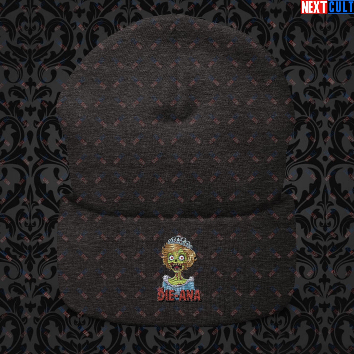 Princess Diana Zombie Die-Ana Funny Royal Family Conspiracy Cuffed Beanie Dark Grey Hats Conspiracy Theories Politics Princess Diana Royal Family Zombie Next Cult Brand