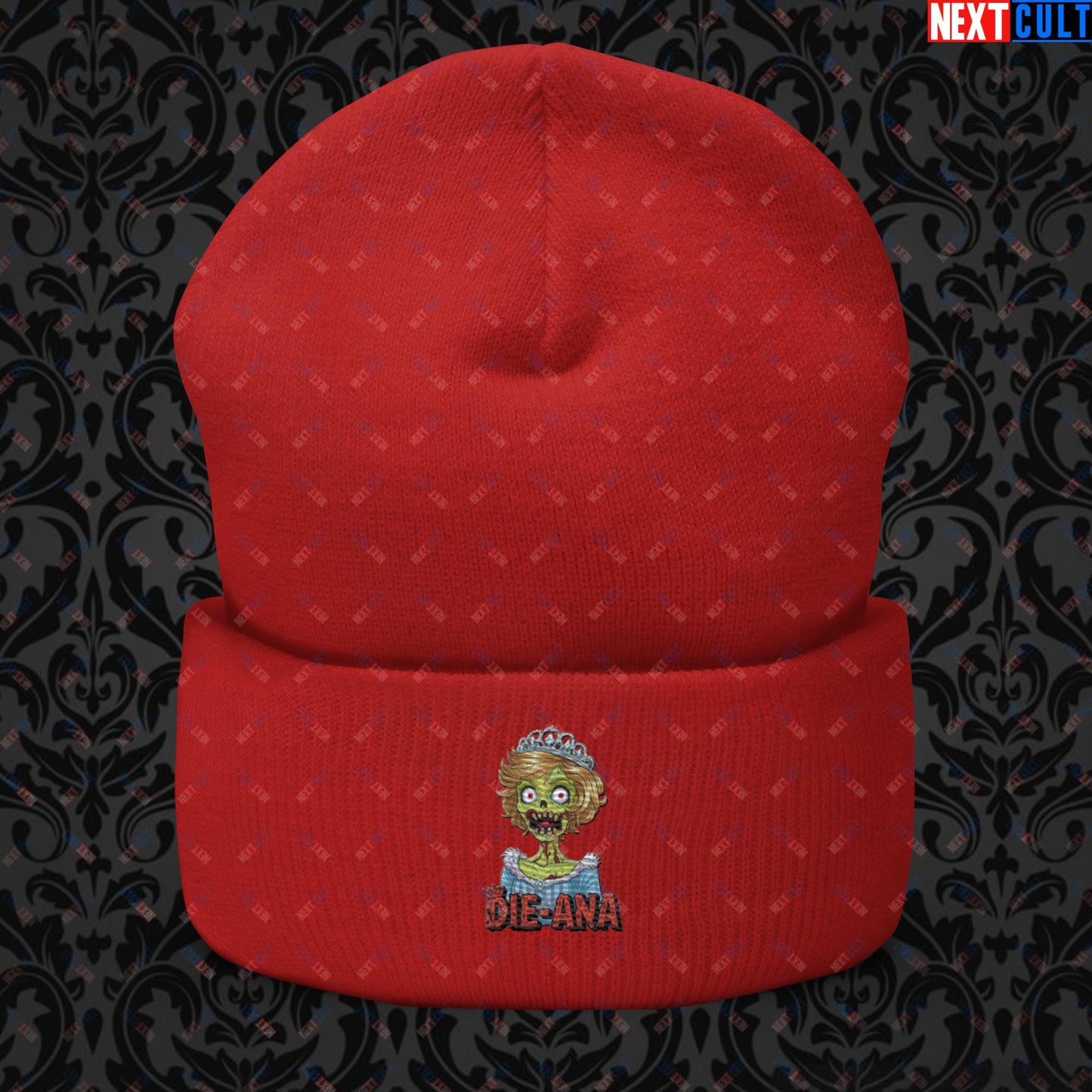 Princess Diana Zombie Die-Ana Funny Royal Family Conspiracy Cuffed Beanie Red Hats Conspiracy Theories Politics Princess Diana Royal Family Zombie Next Cult Brand