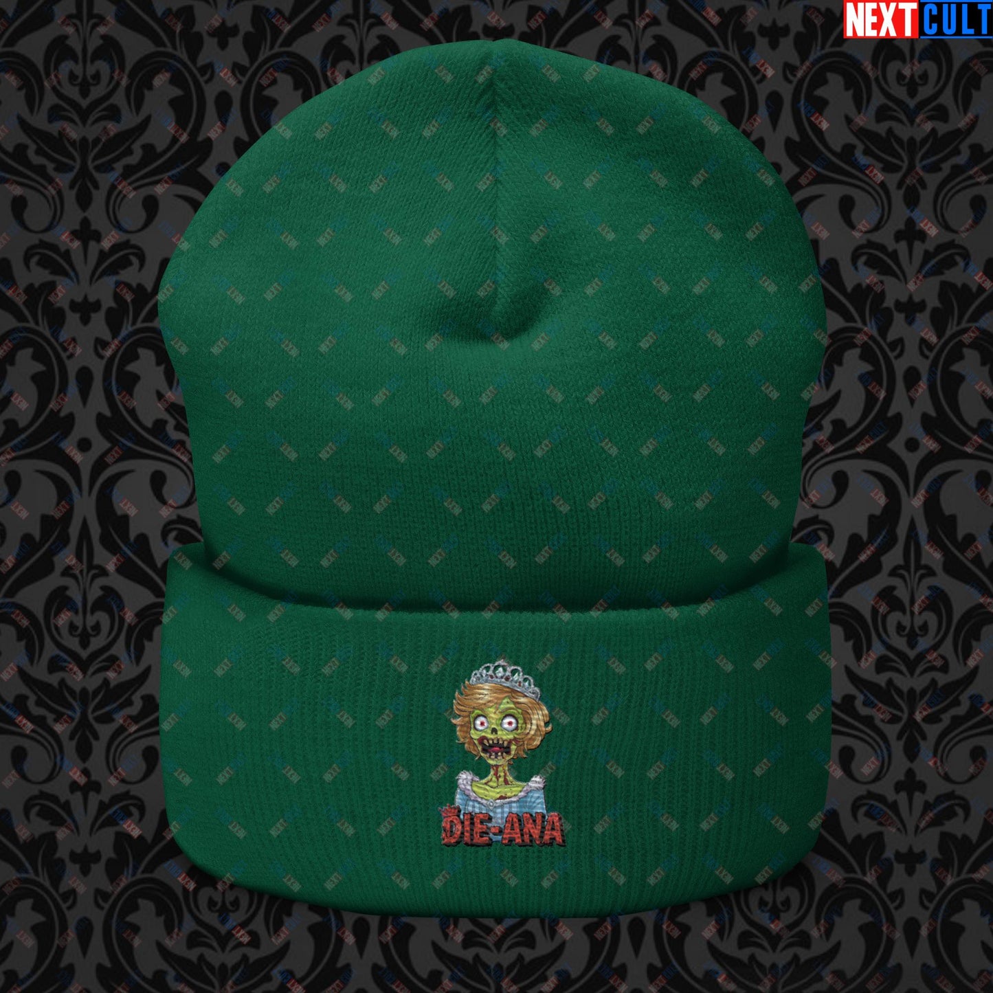 Princess Diana Zombie Die-Ana Funny Royal Family Conspiracy Cuffed Beanie Spruce Hats Conspiracy Theories Politics Princess Diana Royal Family Zombie Next Cult Brand