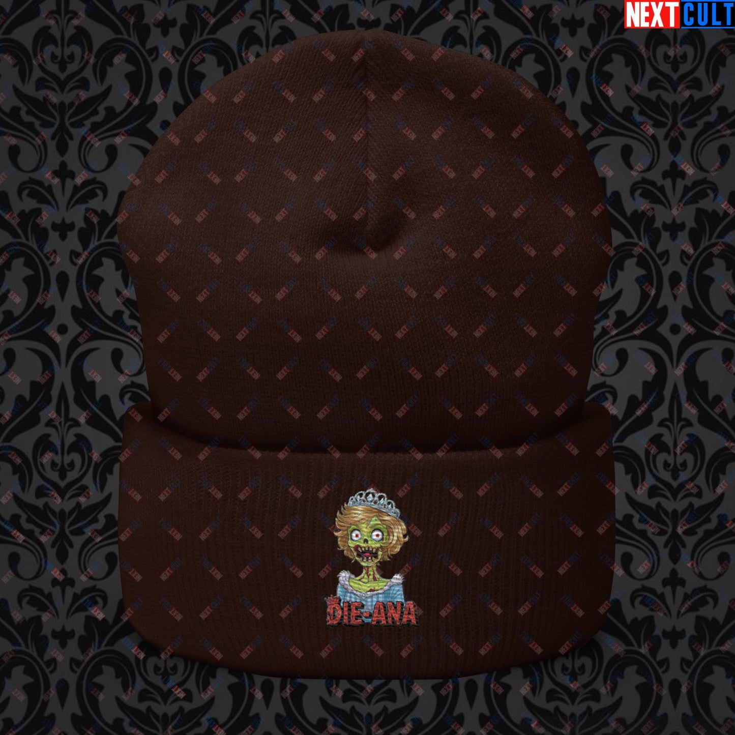 Princess Diana Zombie Die-Ana Funny Royal Family Conspiracy Cuffed Beanie Brown Hats Conspiracy Theories Politics Princess Diana Royal Family Zombie Next Cult Brand