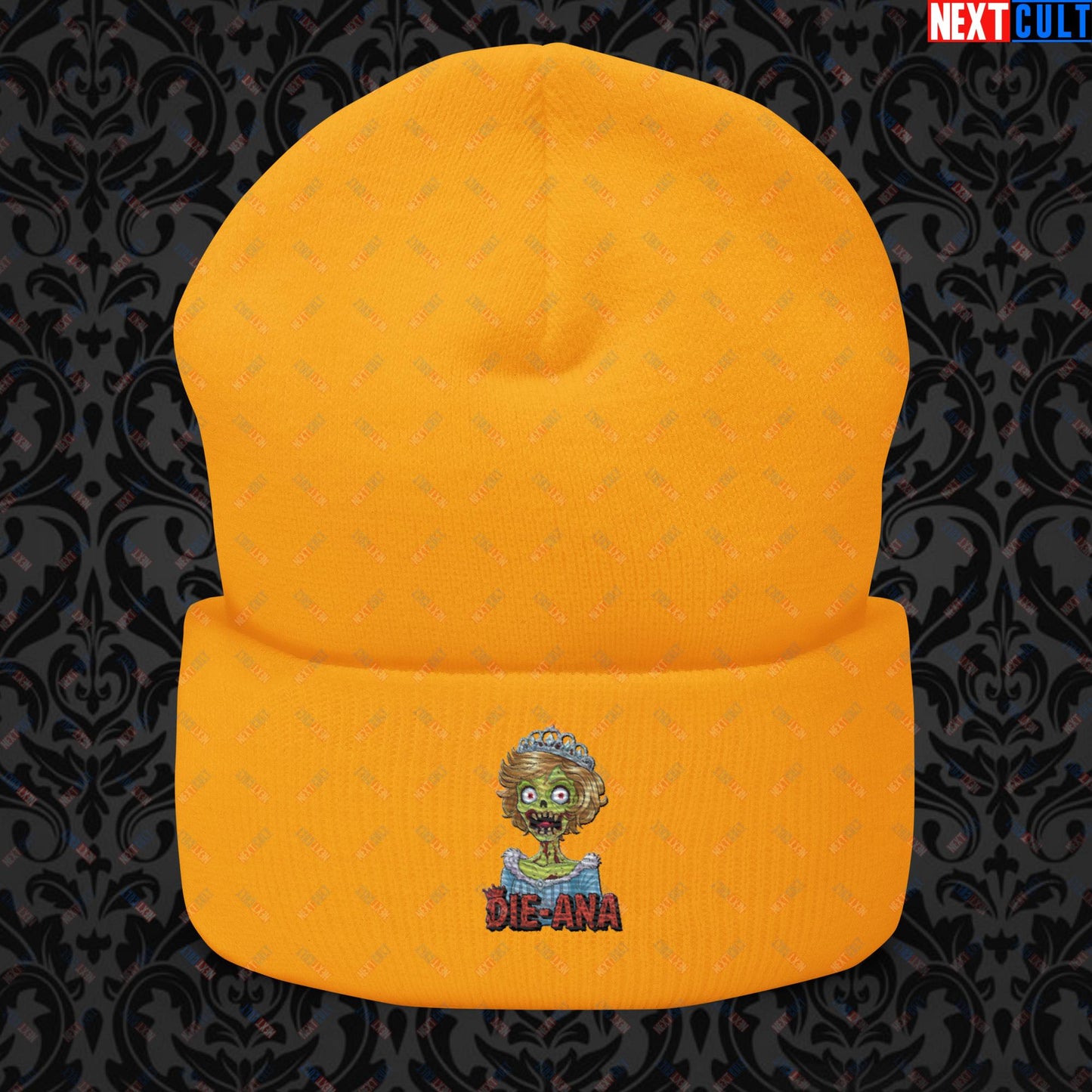 Princess Diana Zombie Die-Ana Funny Royal Family Conspiracy Cuffed Beanie Gold Hats Conspiracy Theories Politics Princess Diana Royal Family Zombie Next Cult Brand