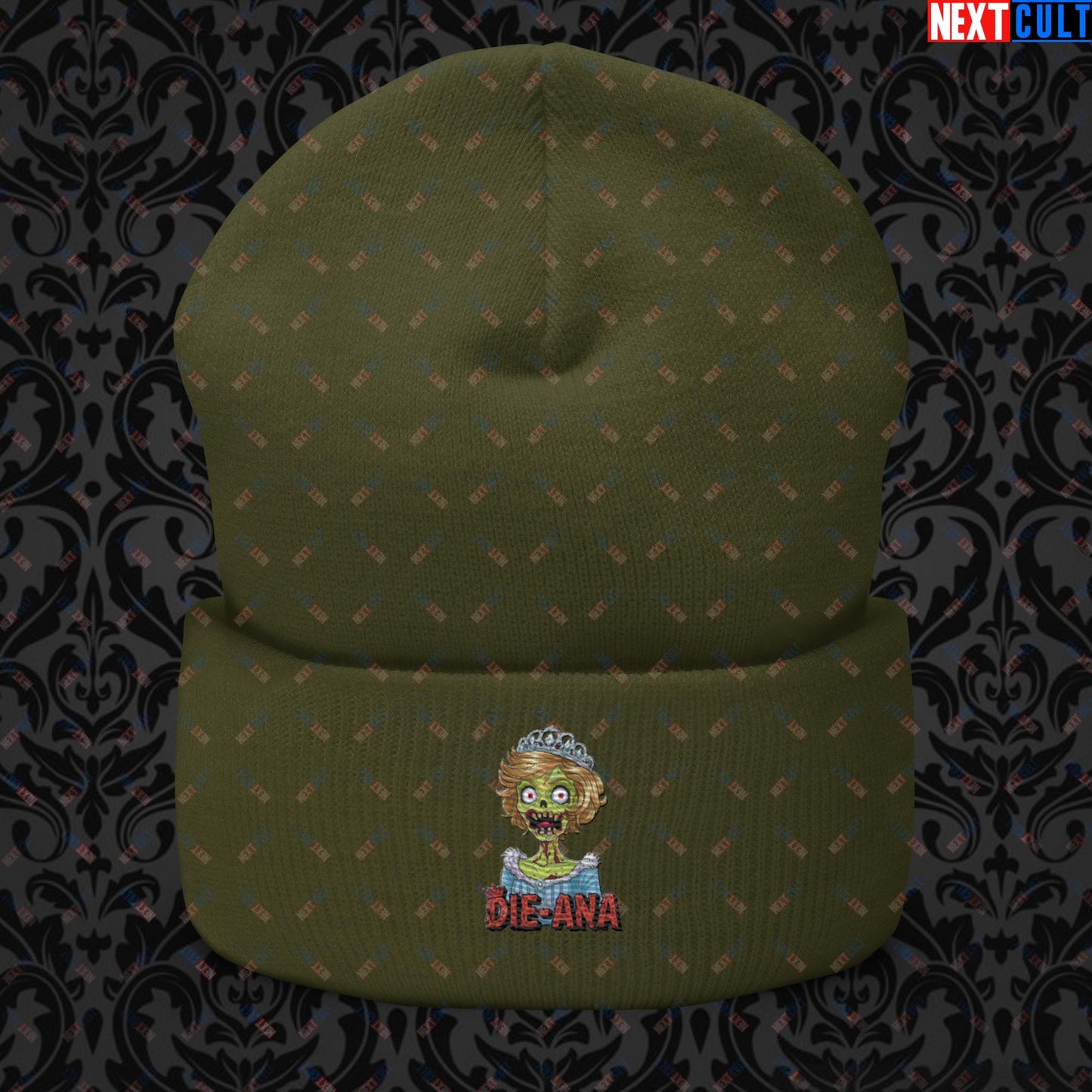 Princess Diana Zombie Die-Ana Funny Royal Family Conspiracy Cuffed Beanie Olive Hats Conspiracy Theories Politics Princess Diana Royal Family Zombie Next Cult Brand