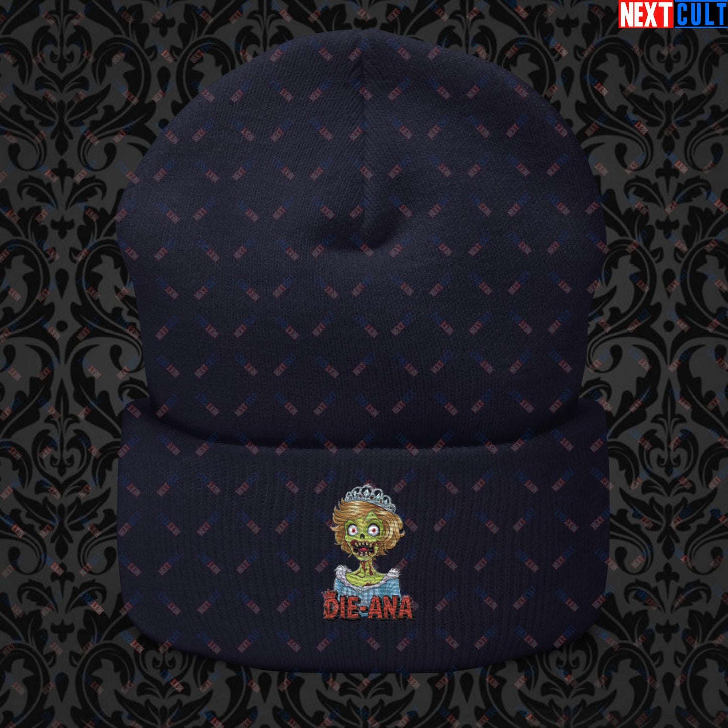 Princess Diana Zombie Die-Ana Funny Royal Family Conspiracy Cuffed Beanie Navy Hats Conspiracy Theories Politics Princess Diana Royal Family Zombie Next Cult Brand