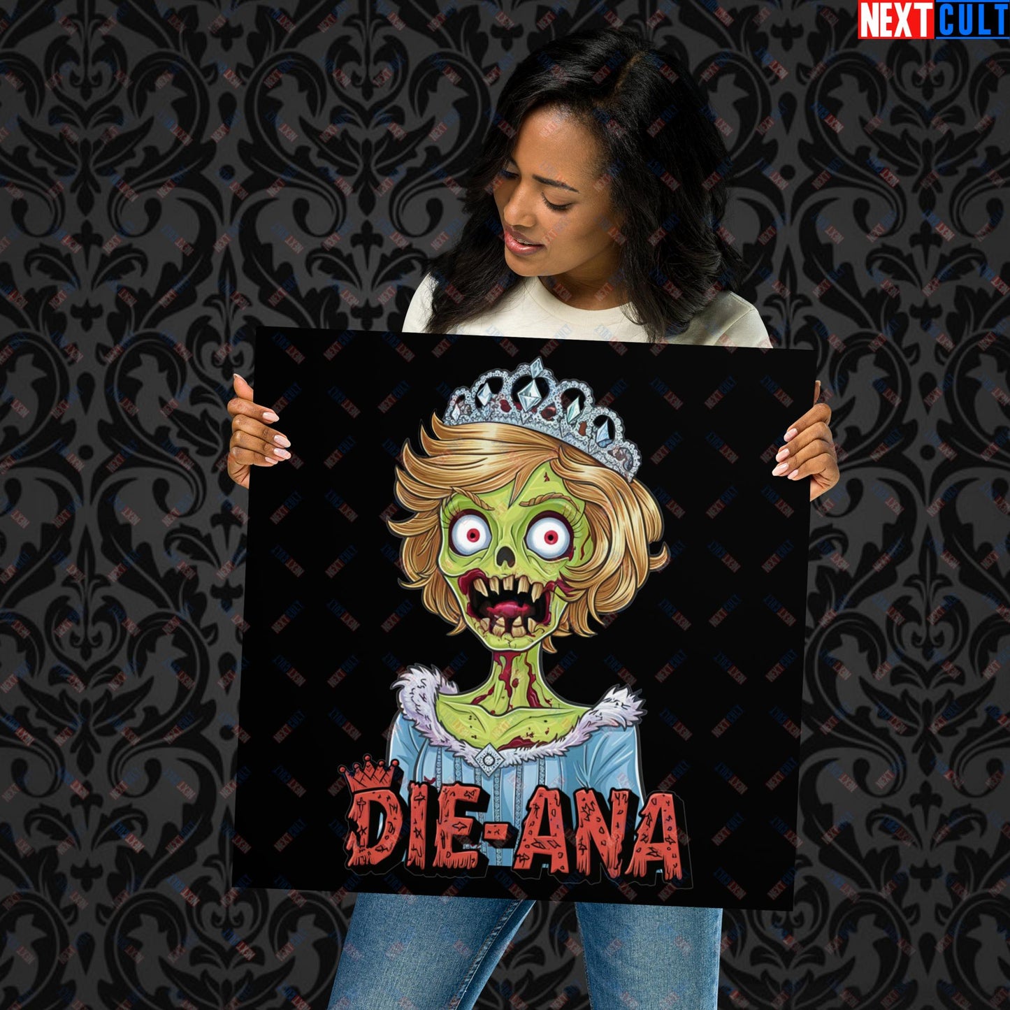 Princess Diana Zombie Die-Ana Funny Royal Family Conspiracy Poster 18″×18″ Posters Conspiracy Theories Politics Princess Diana Royal Family Zombie Next Cult Brand